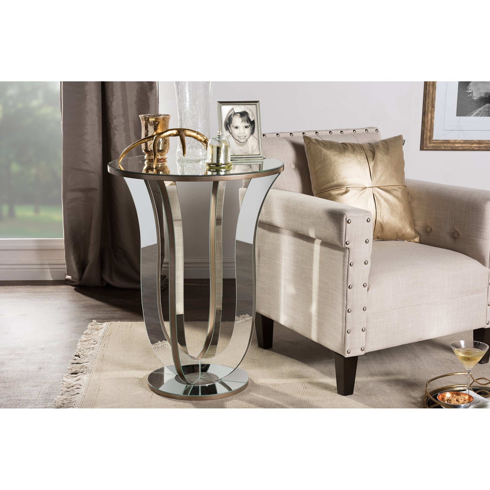 Baxton Studio Kylie Modern and Contemporary Hollywood Regency  Glamour Style Mirrored Accent Side Table