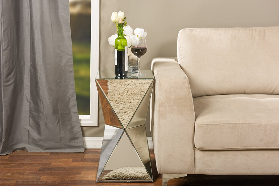 Baxton Studio Rebecca Contemporary Multi-Faceted Mirrored Side TableOne (1) End Table