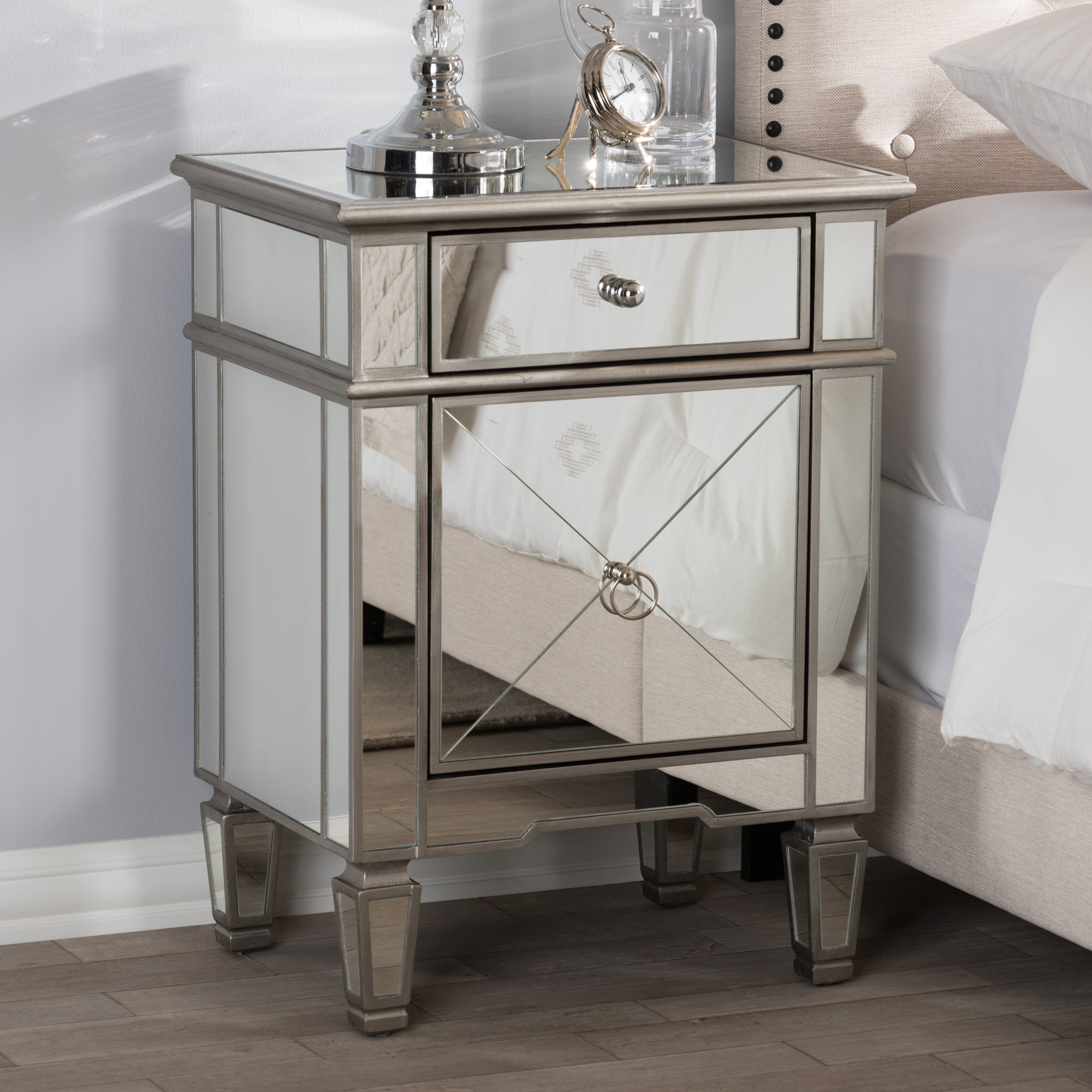 Baxton Studio Claudia Hollywood Regency Glamour Style Mirrored End Table