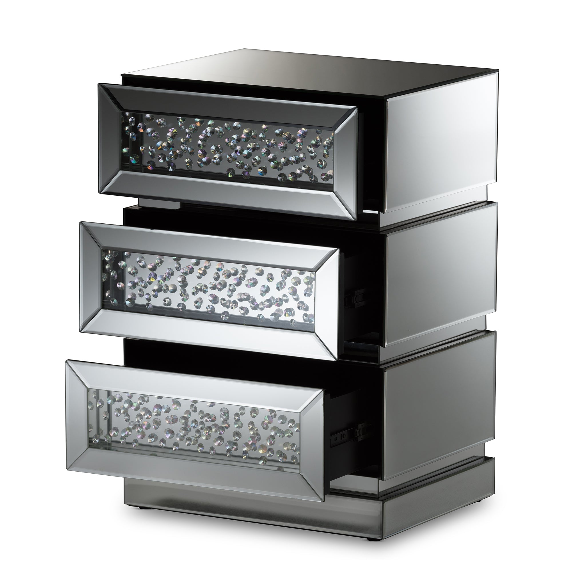Baxton Studio Sabrina Hollywood Regency Glamour Style Mirrored 3-Drawer End Table