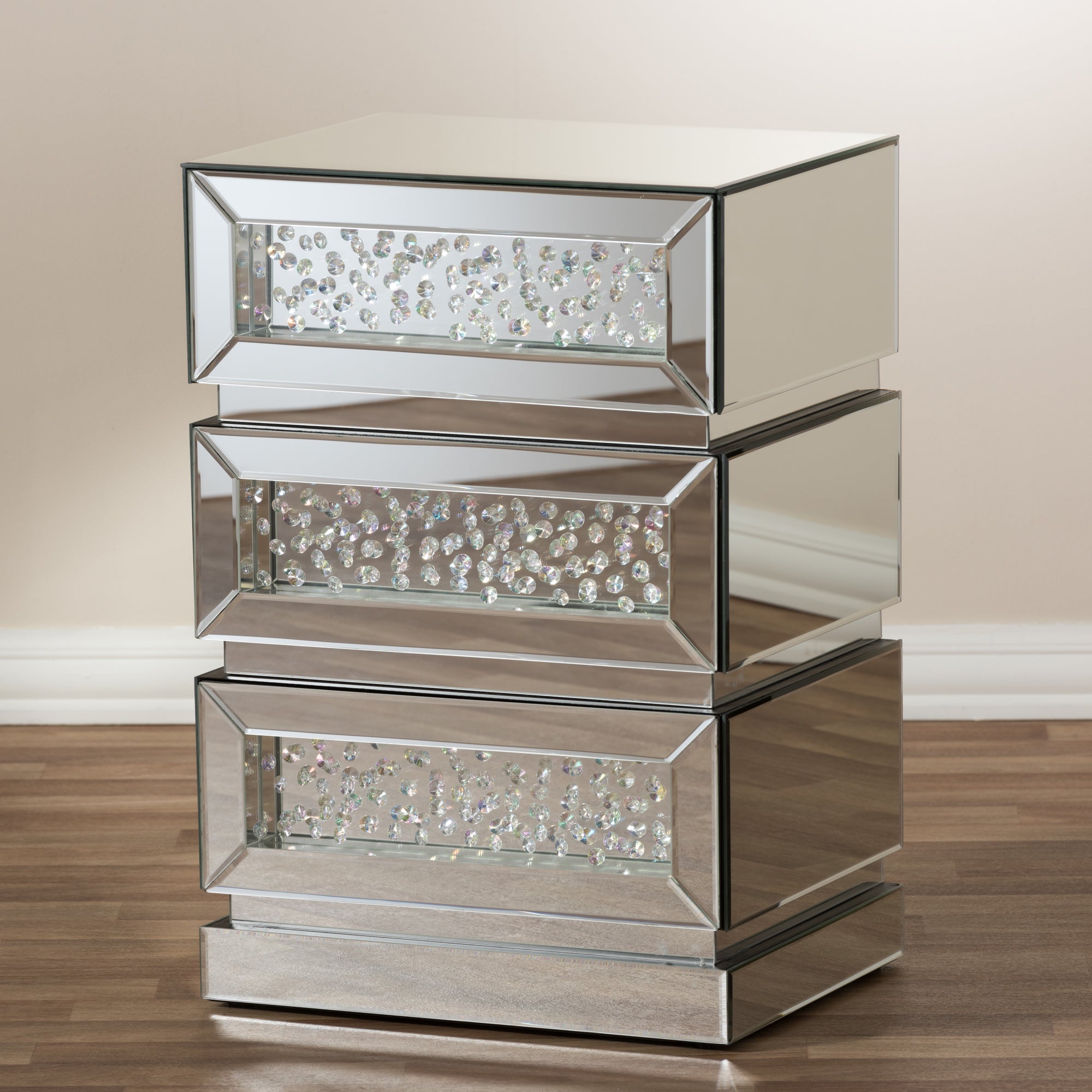 Baxton Studio Sabrina Hollywood Regency Glamour Style Mirrored 3-Drawer End Table