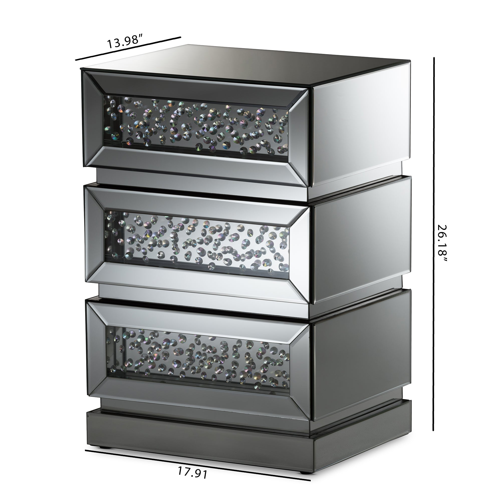 Baxton Studio Sabrina Hollywood Regency Glamour Style Mirrored 3-Drawer End Table