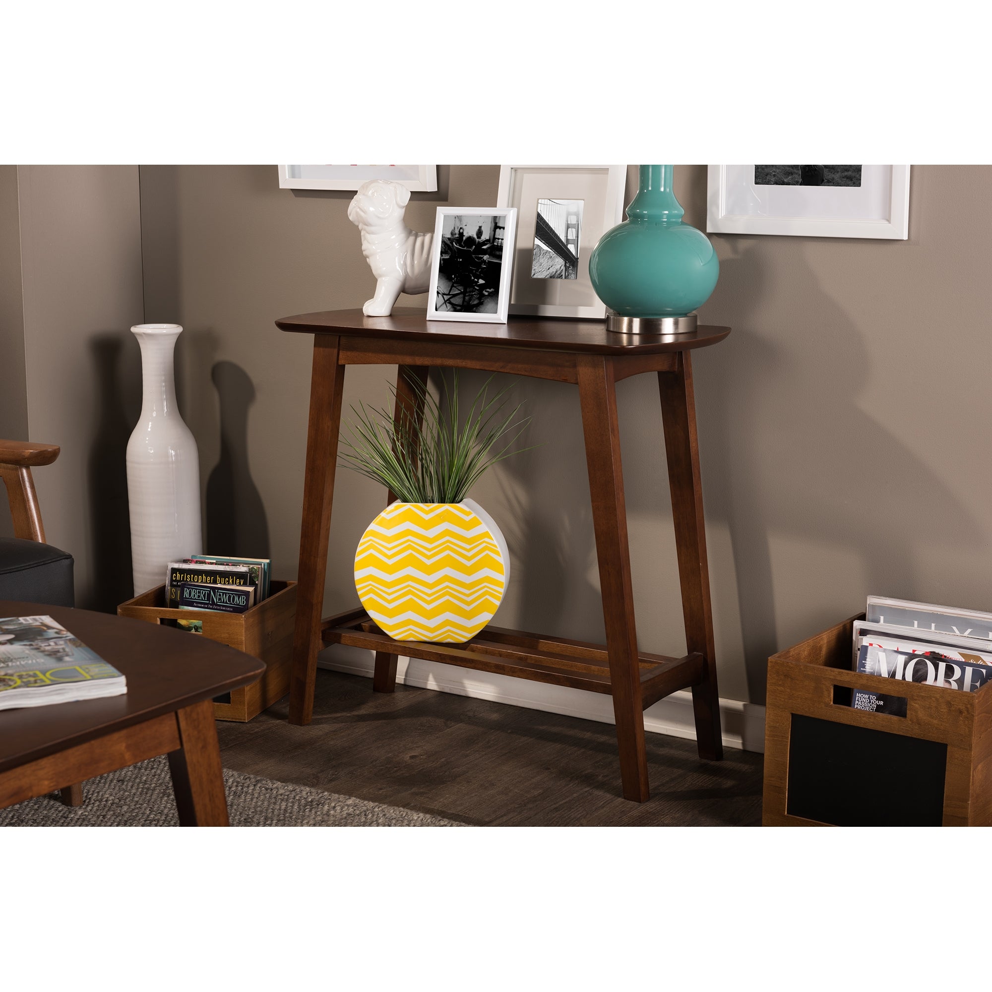 Baxton Studio Sacramento Mid-century Modern Scandinavian Style Dark Walnut Console Table
