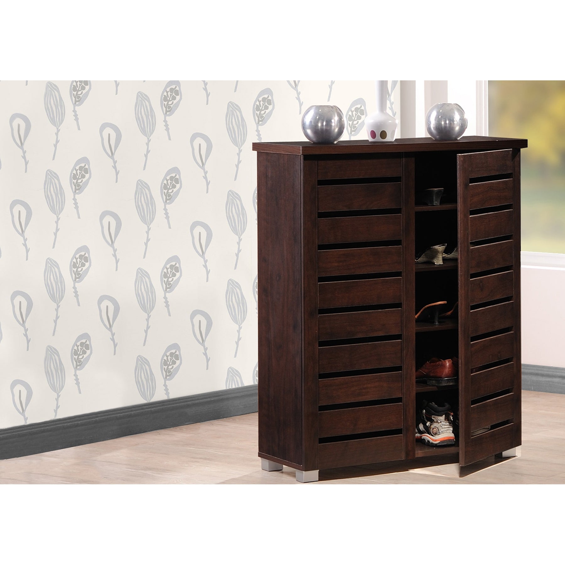 Baxton Studio Adalwin Modern and Contemporary 2-Door Dark Brown Wooden Entryway Shoes Storage Cabinet