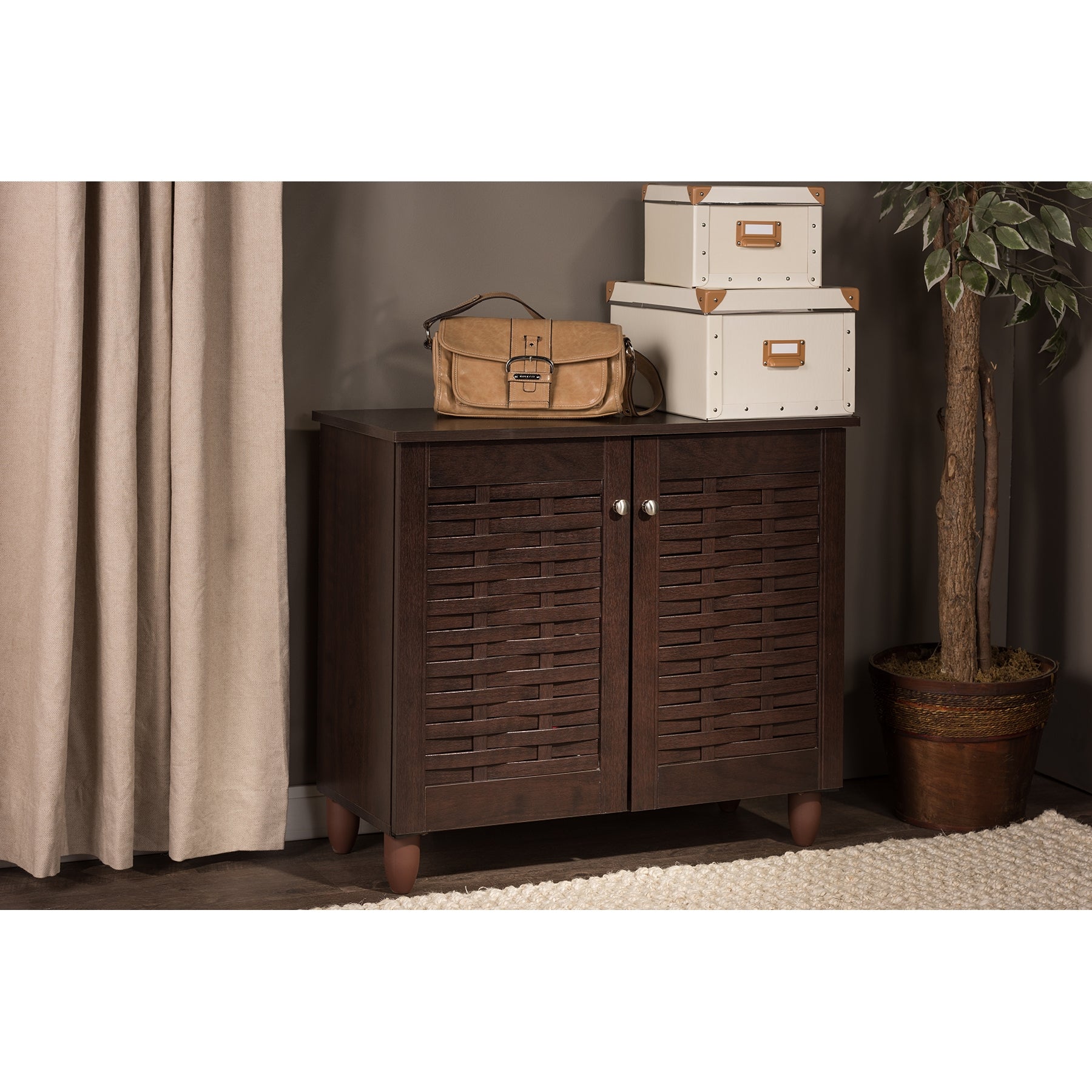 Baxton Studio Winda Modern and Contemporary 2-Door Dark Brown Wooden Entryway Shoes Storage Cabinet