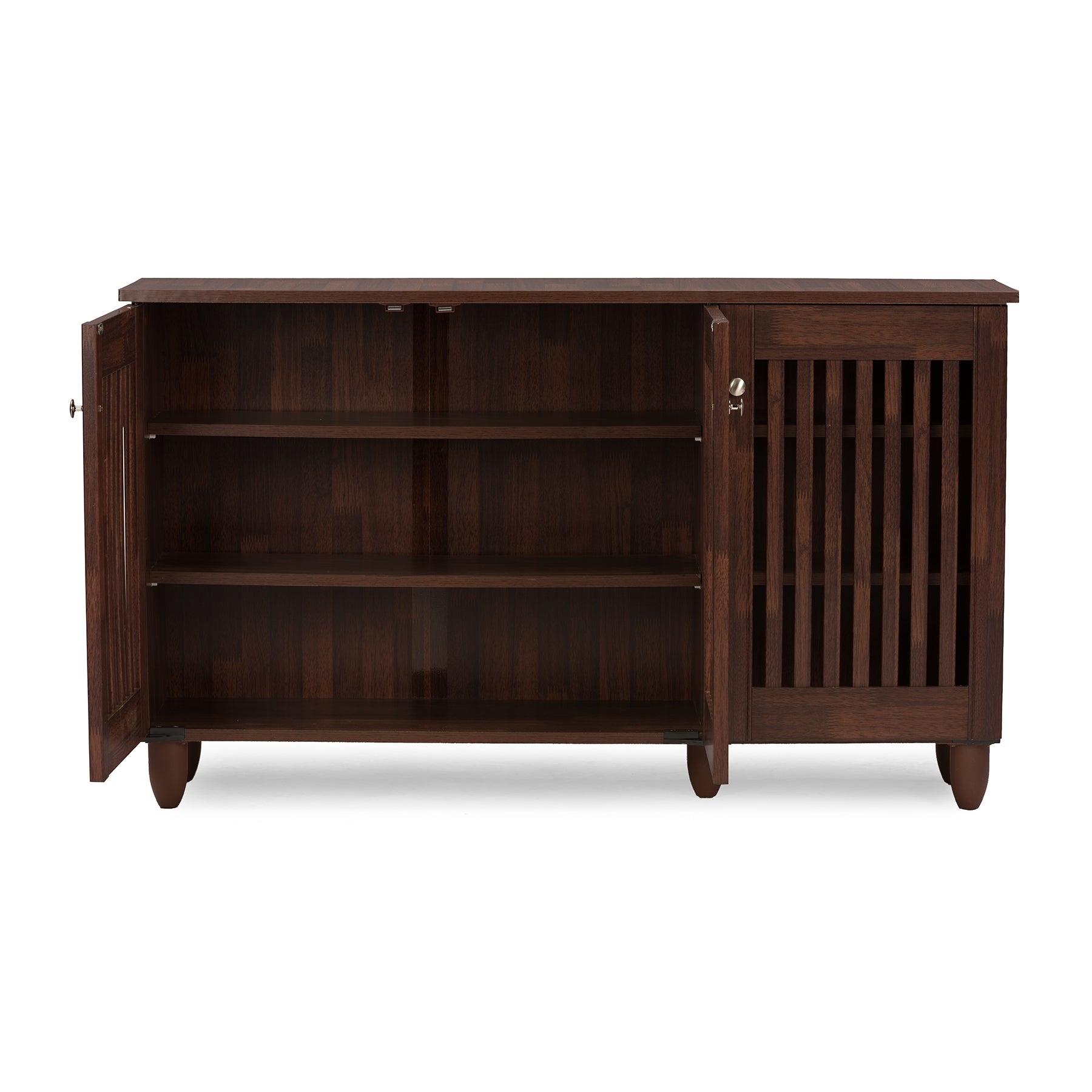 Baxton Studio Fernanda Modern and Contemporary 3-Door Oak Brown Wooden Entryway Shoes Storage Wide Cabinet