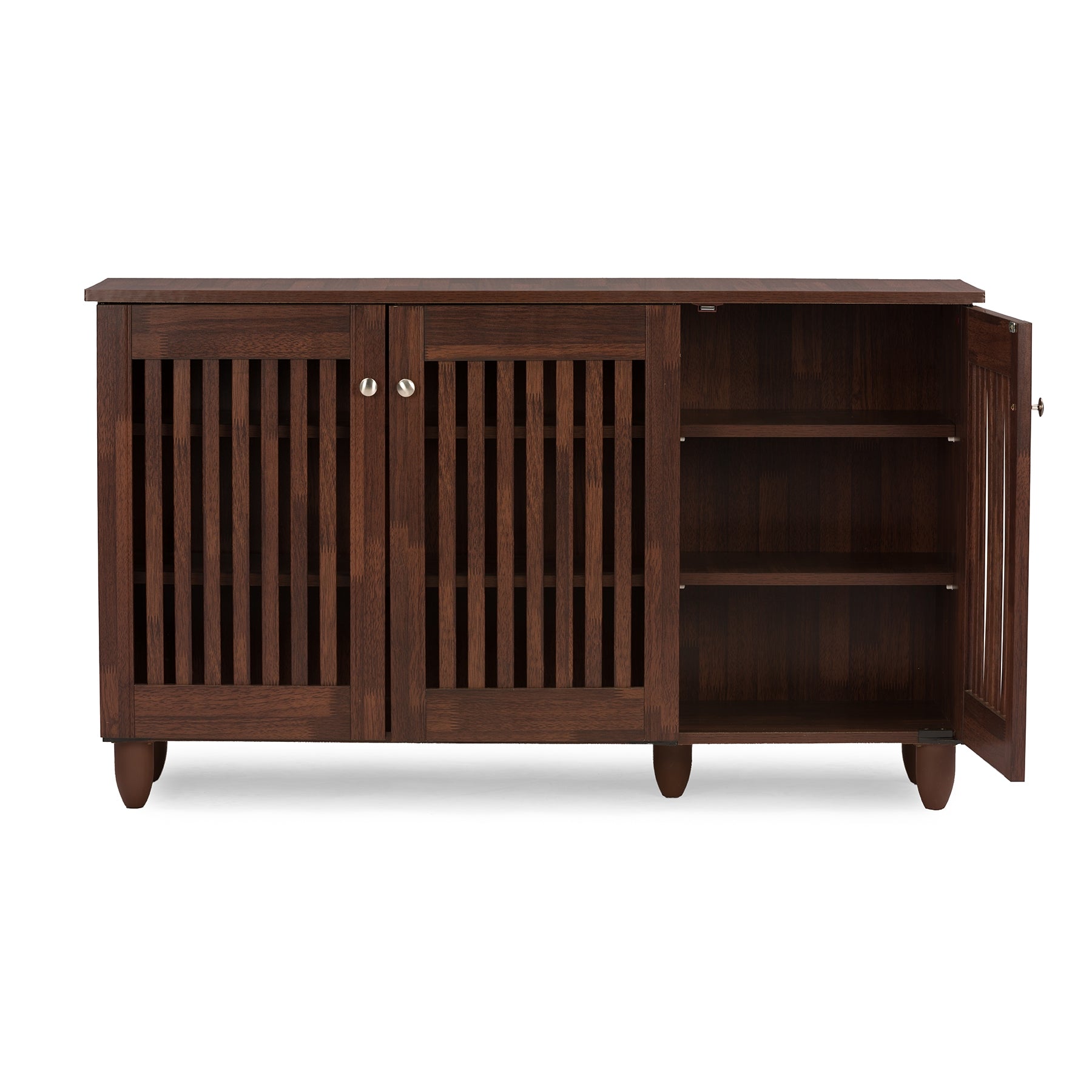 Baxton Studio Fernanda Modern and Contemporary 3-Door Oak Brown Wooden Entryway Shoes Storage Wide Cabinet