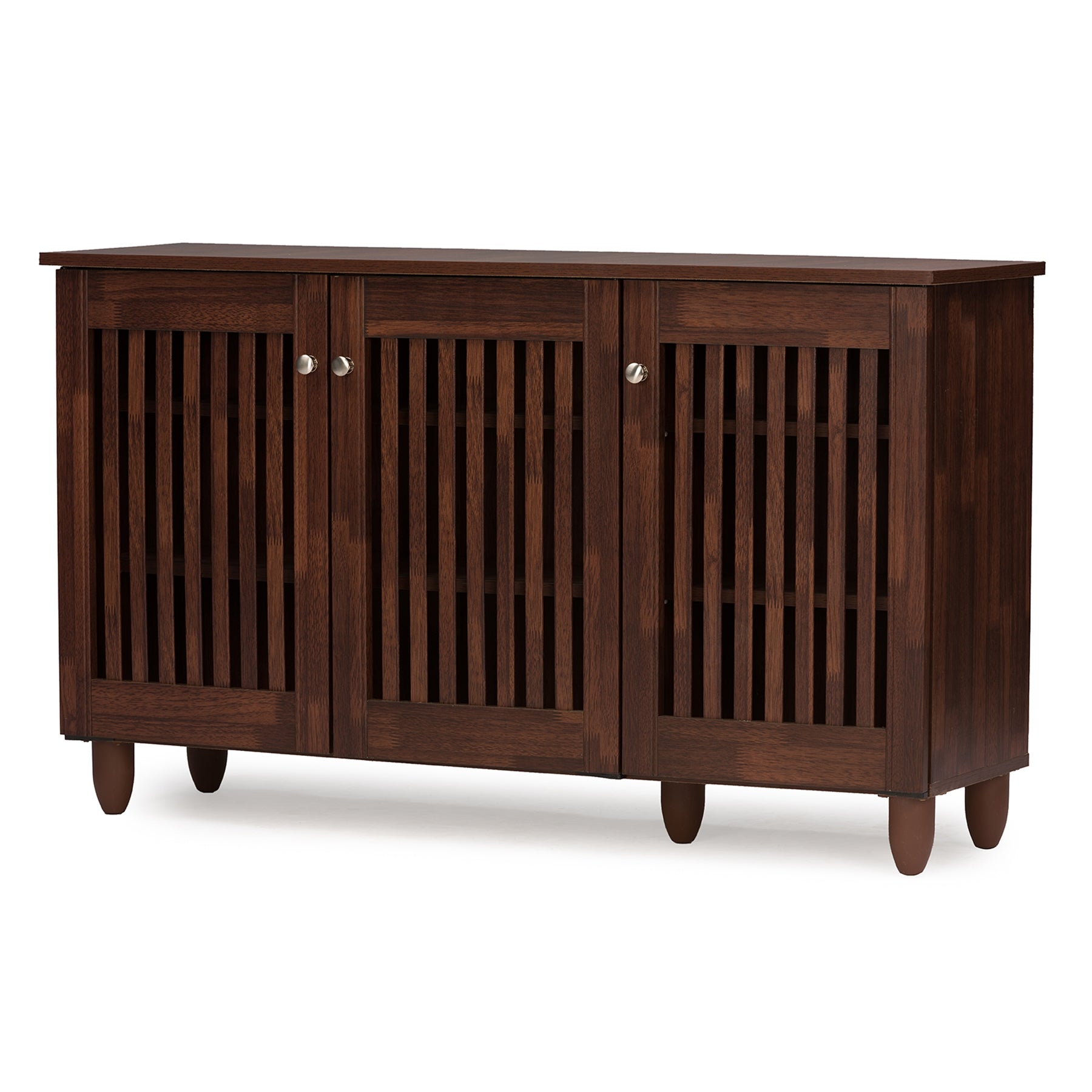 Baxton Studio Fernanda Modern and Contemporary 3-Door Oak Brown Wooden Entryway Shoes Storage Wide Cabinet