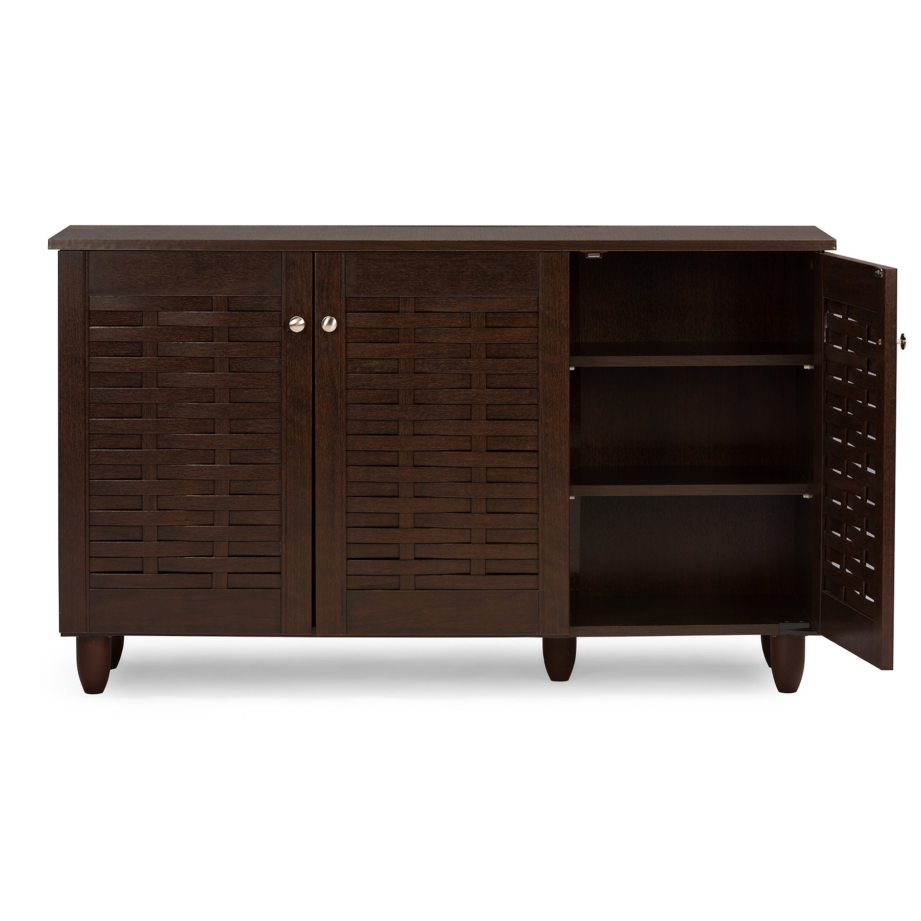 Baxton Studio Winda Modern and Contemporary 3-Door Dark Brown Wooden Entryway Shoes Storage Cabinet