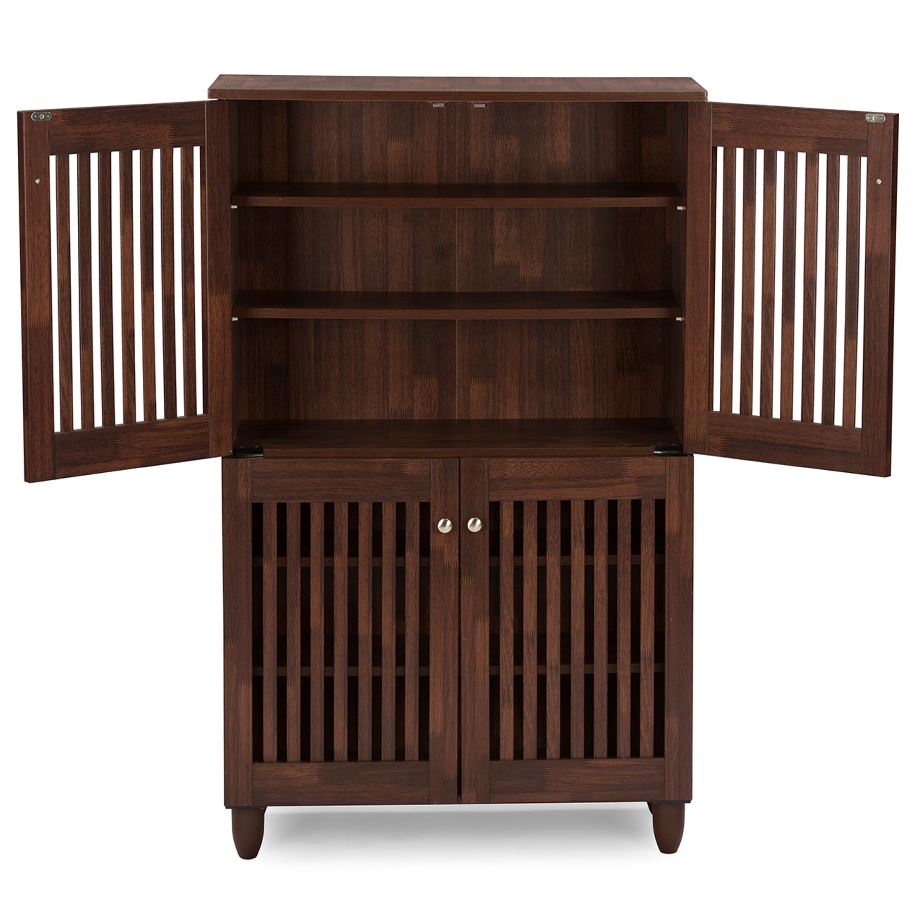 Baxton Studio Fernanda Modern and Contemporary 4-Door Oak Brown Wooden Entryway Shoes Storage Tall Cabinet