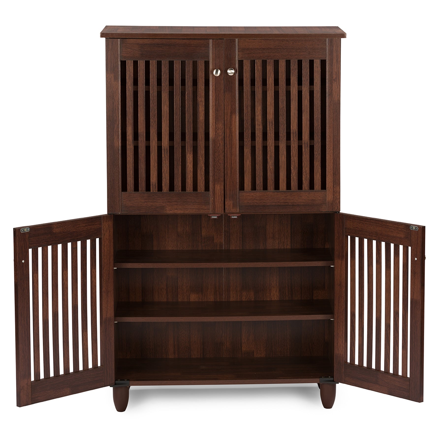 Baxton Studio Fernanda Modern and Contemporary 4-Door Oak Brown Wooden Entryway Shoes Storage Tall Cabinet