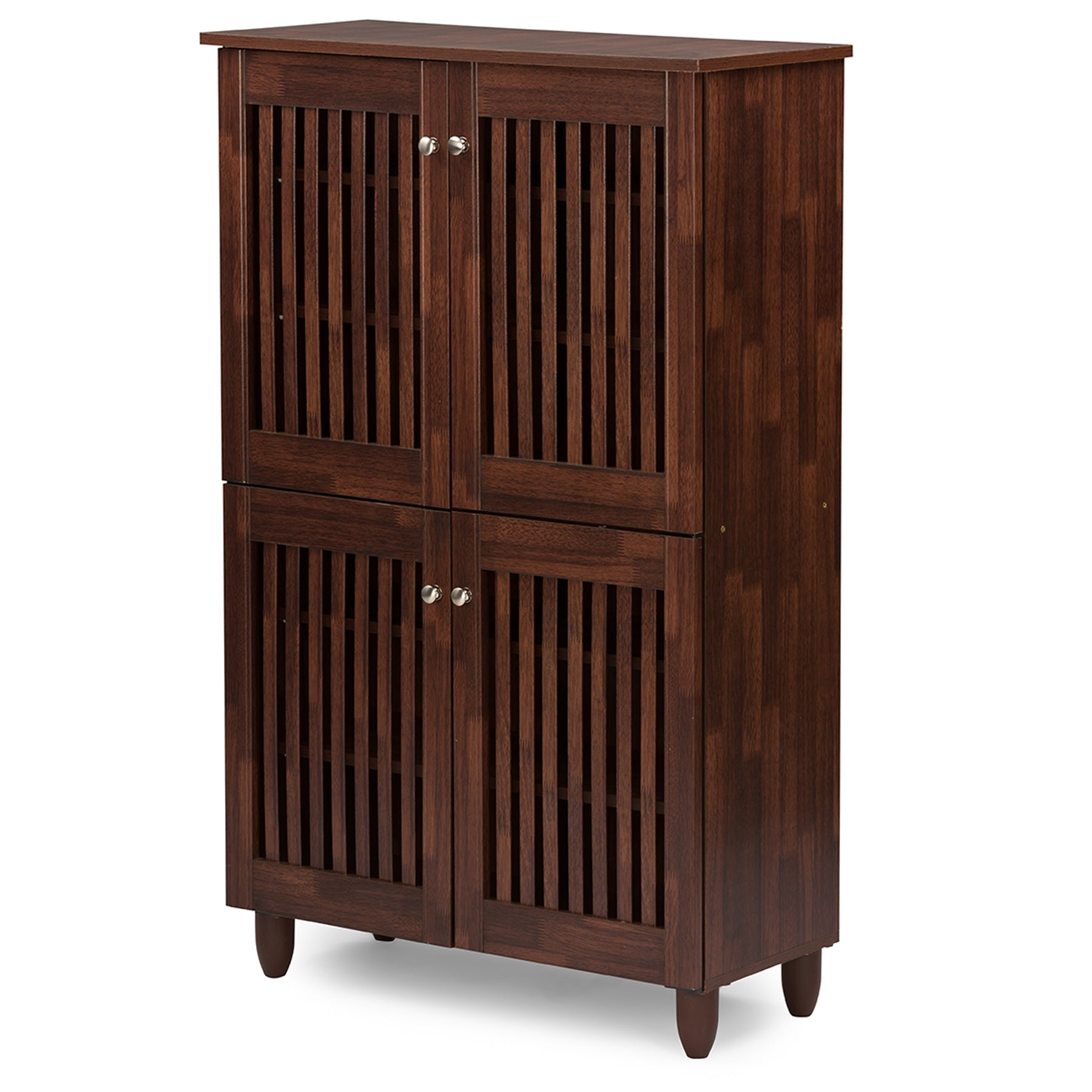 Baxton Studio Fernanda Modern and Contemporary 4-Door Oak Brown Wooden Entryway Shoes Storage Tall Cabinet
