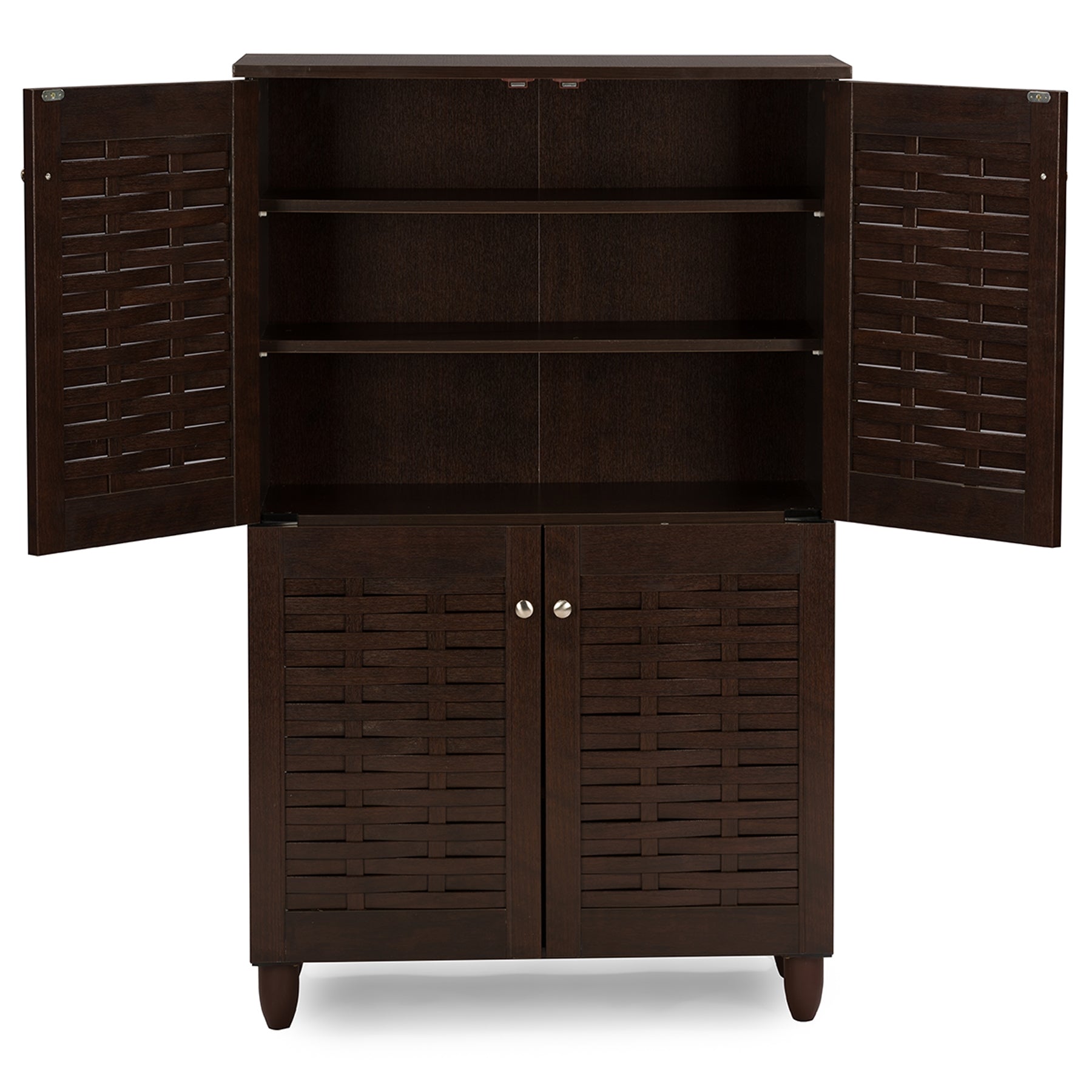 Baxton Studio Winda Modern and Contemporary 4-Door Dark Brown Wooden Entryway Shoes Storage Cabinet