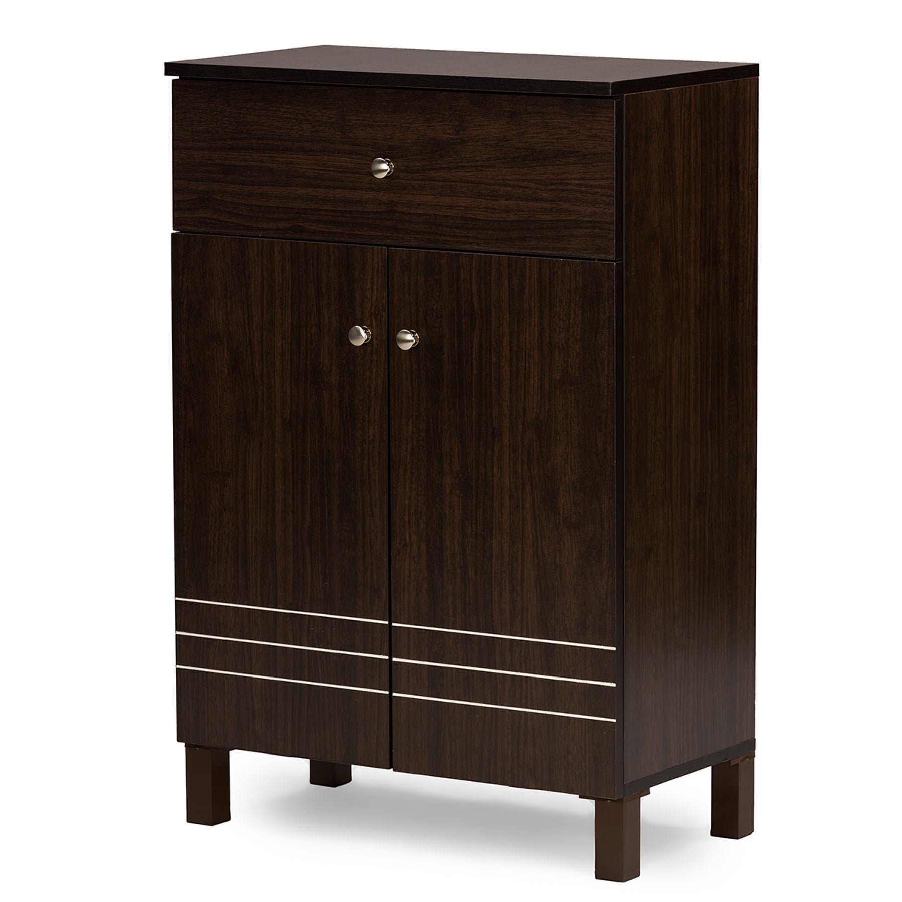 Baxton Studio Felda Dark Brown Modern Shoe Cabinet with 2 Doors and Drawer