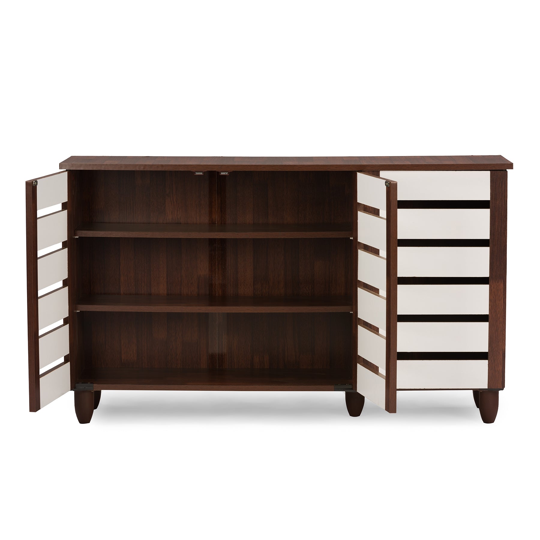 Baxton Studio Gisela Oak and White 2-tone Shoe Cabinet With 3 Doors