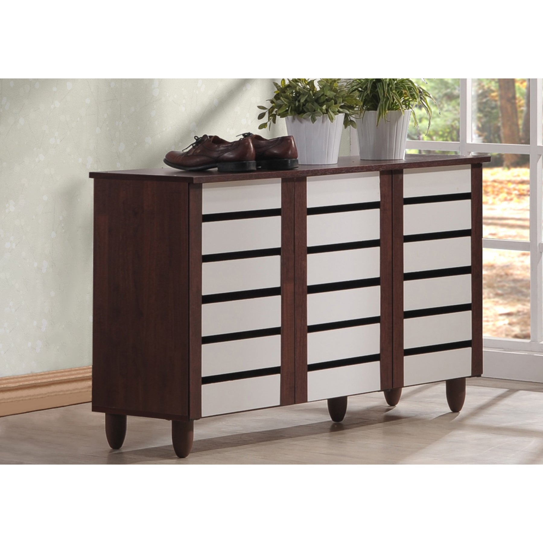 Baxton Studio Gisela Oak and White 2-tone Shoe Cabinet With 3 Doors
