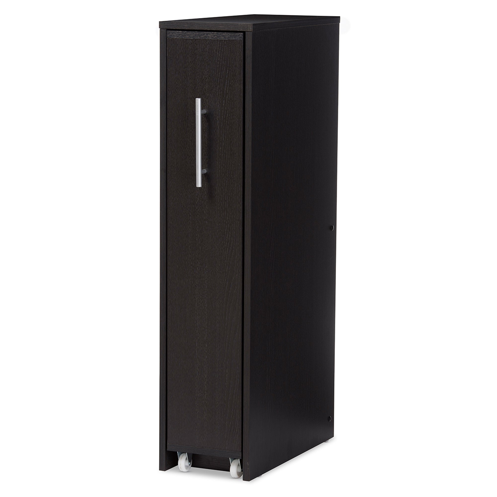 Baxton Studio Lindo Dark Brown Wood Bookcase with One Pulled-out Door Shelving Cabinet
