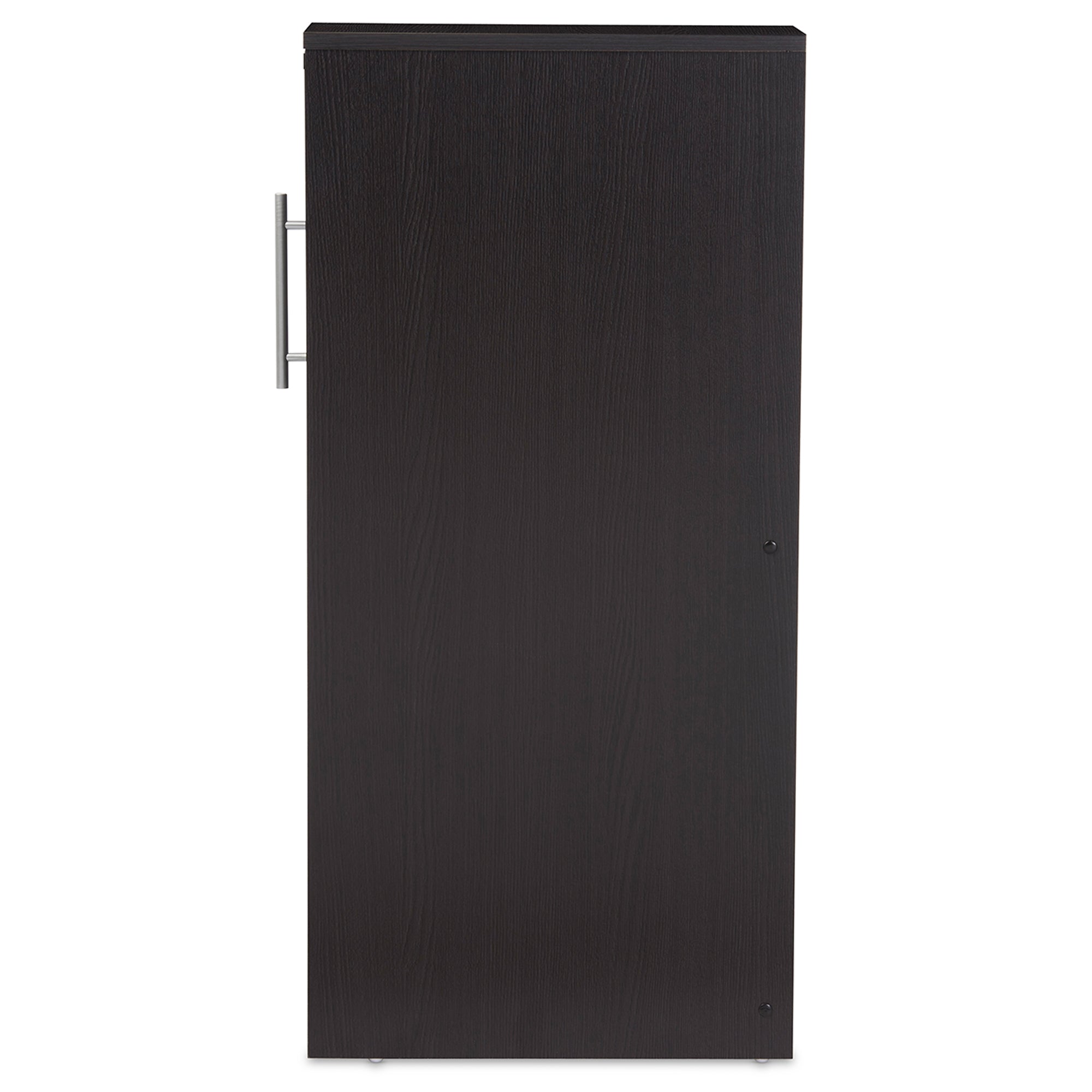 Baxton Studio Lindo Dark Brown Wood Bookcase with One Pulled-out Door Shelving Cabinet