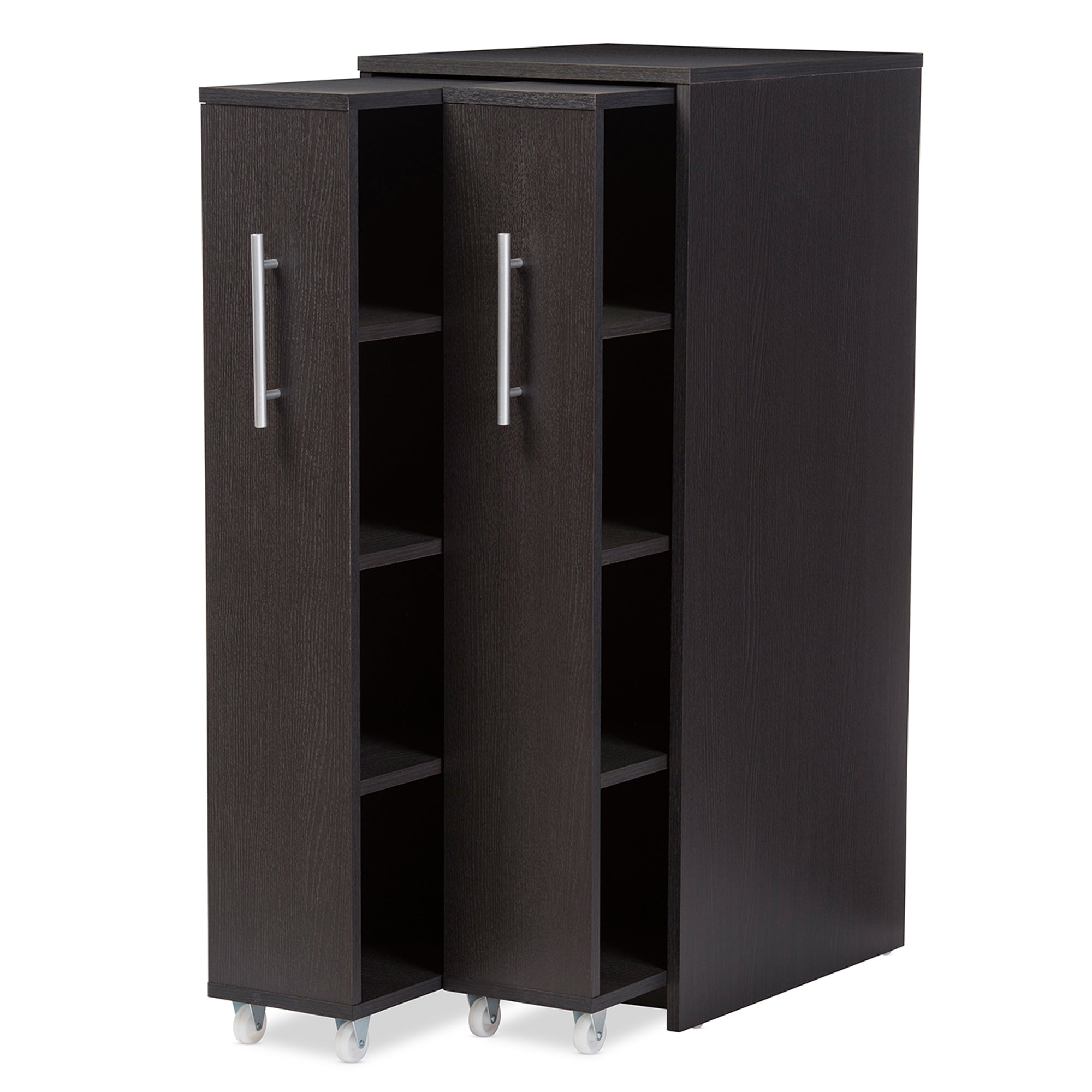Baxton Studio Lindo Dark Brown Wood Bookcase with Two Pulled-out Doors Shelving Cabinet