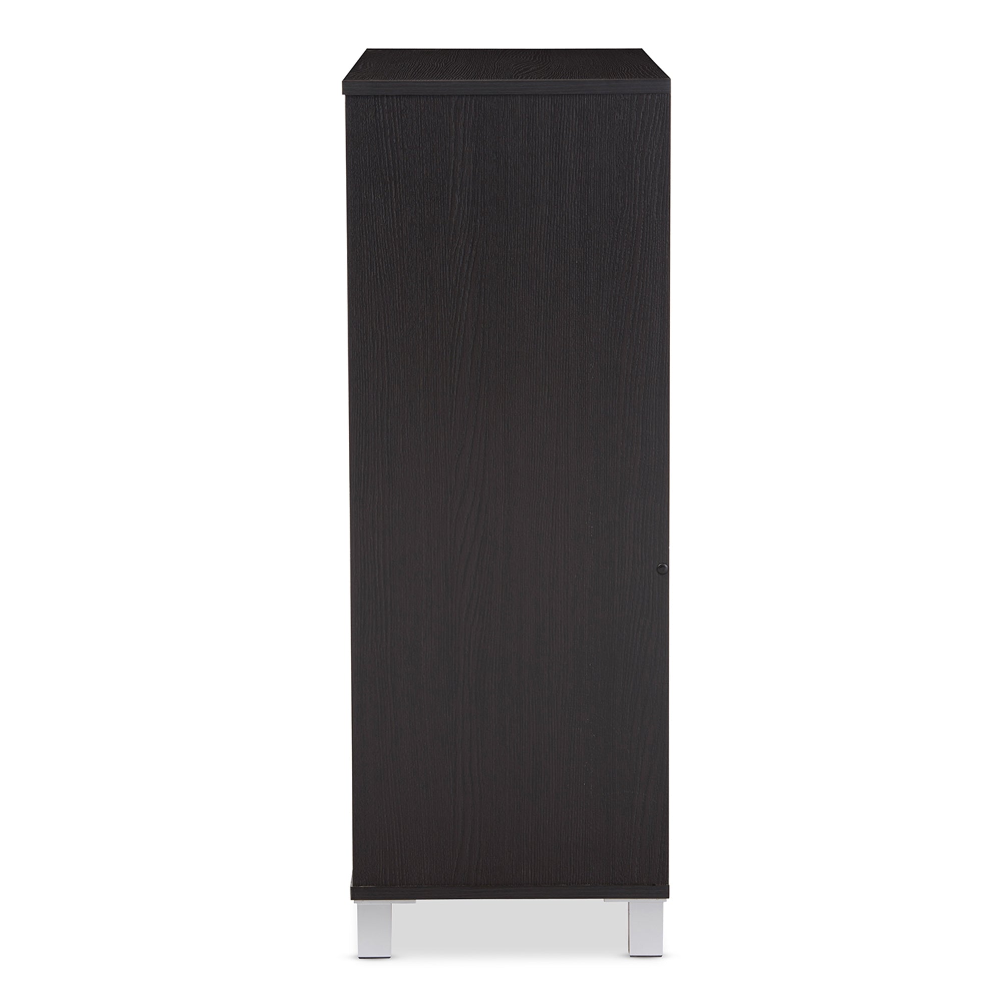 Baxton Studio Shirley Modern and Contemporary Dark Brown Wood 2-Door Shoe Cabinet with Open Shelves