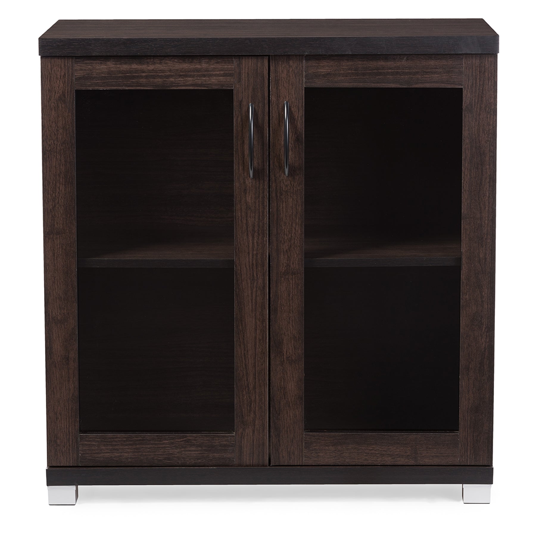 Baxton Studio Zentra Modern and Contemporary Dark Brown Sideboard Storage Cabinet with Glass Doors