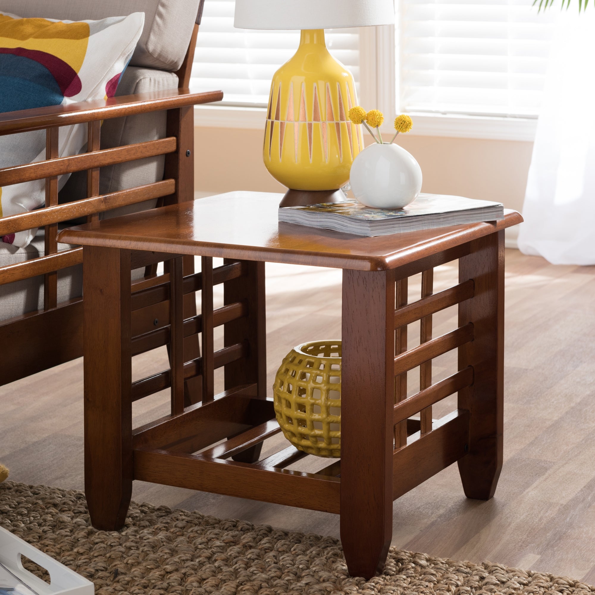 Baxton Studio Larissa Modern Classic Mission Style Cherry Finished Brown Wood Living Room Occasional End Table