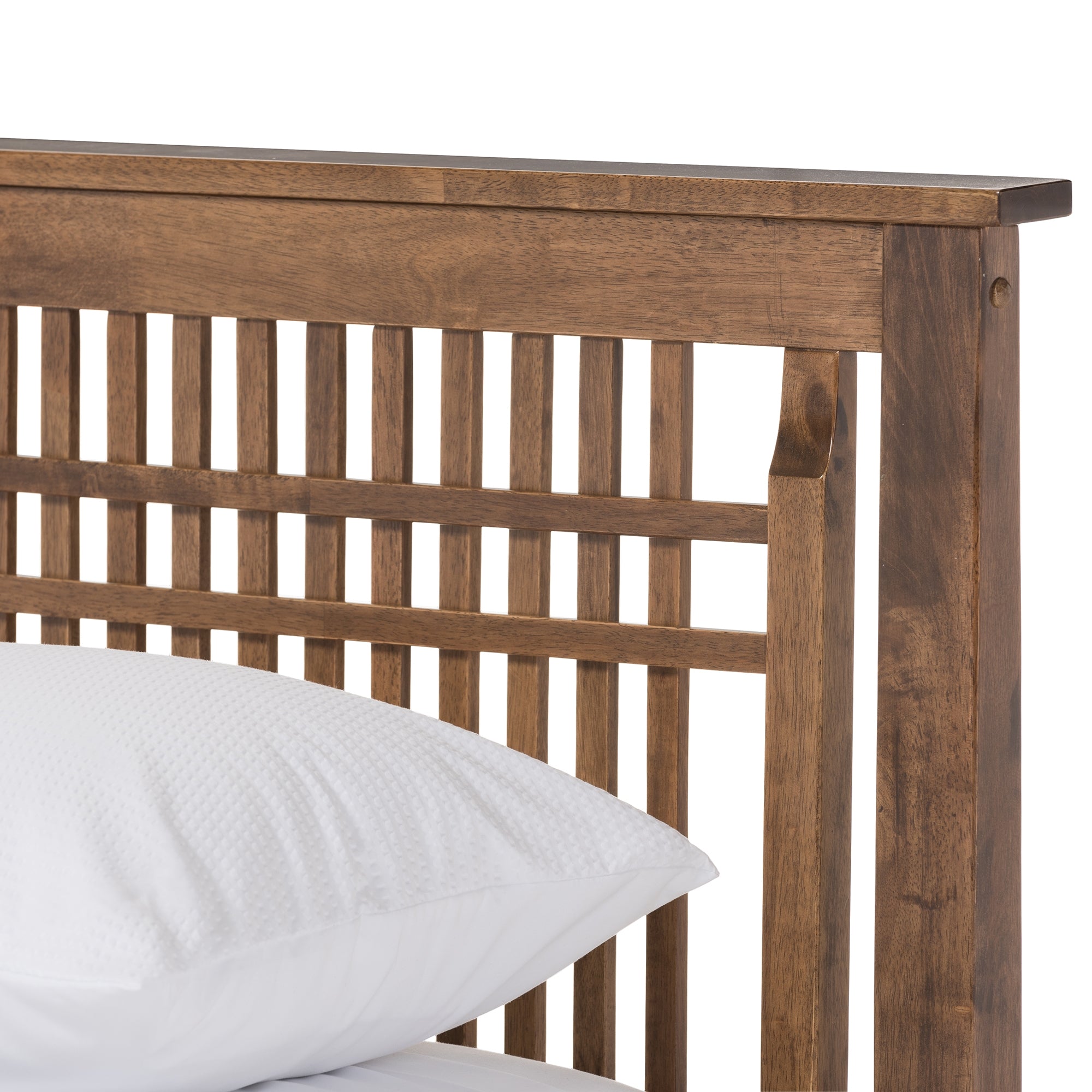 Baxton Studio Loafey Mid-Century Modern Solid Walnut Wood Window-Pane Style Queen Size Platform Bed