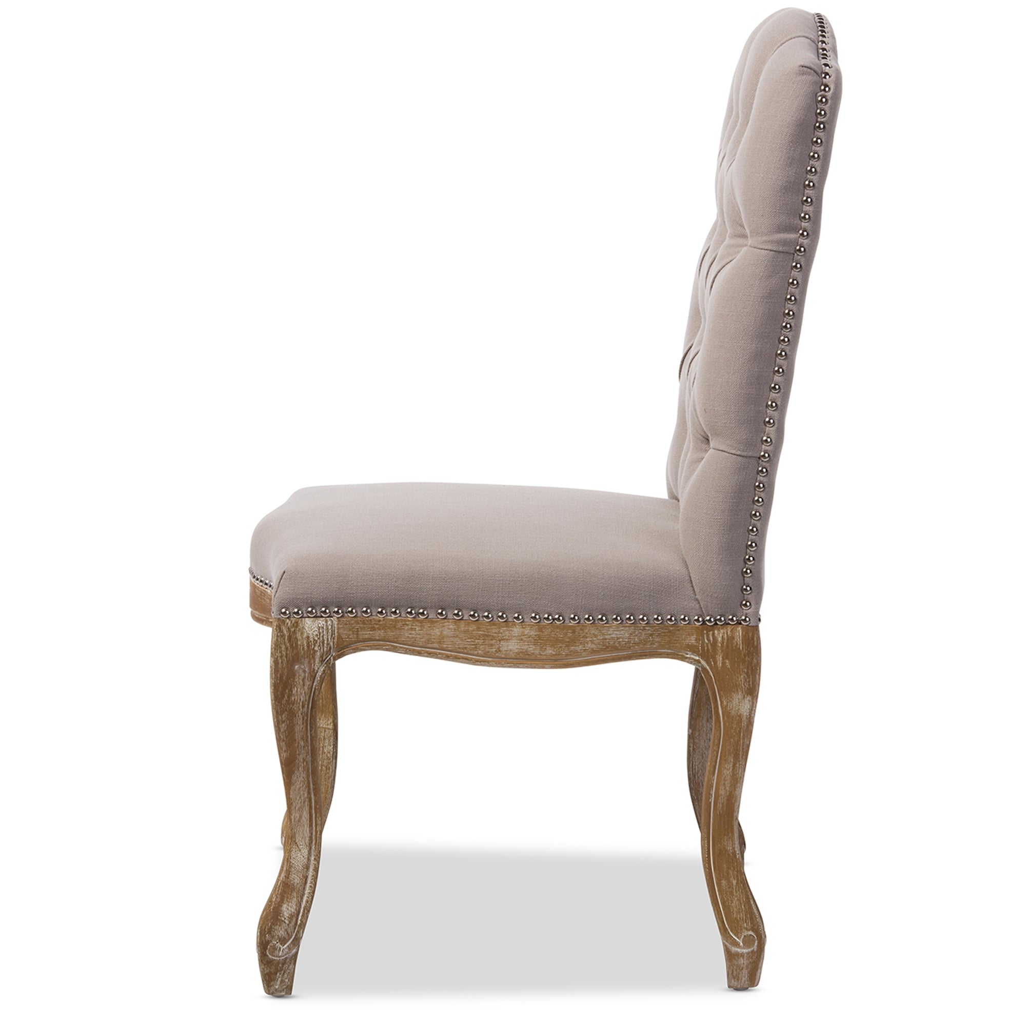 Baxton Studio Hudson Chic Rustic French Country Cottage Weathered Oak Beige Fabric Button-tufted Upholstered Dining Chair