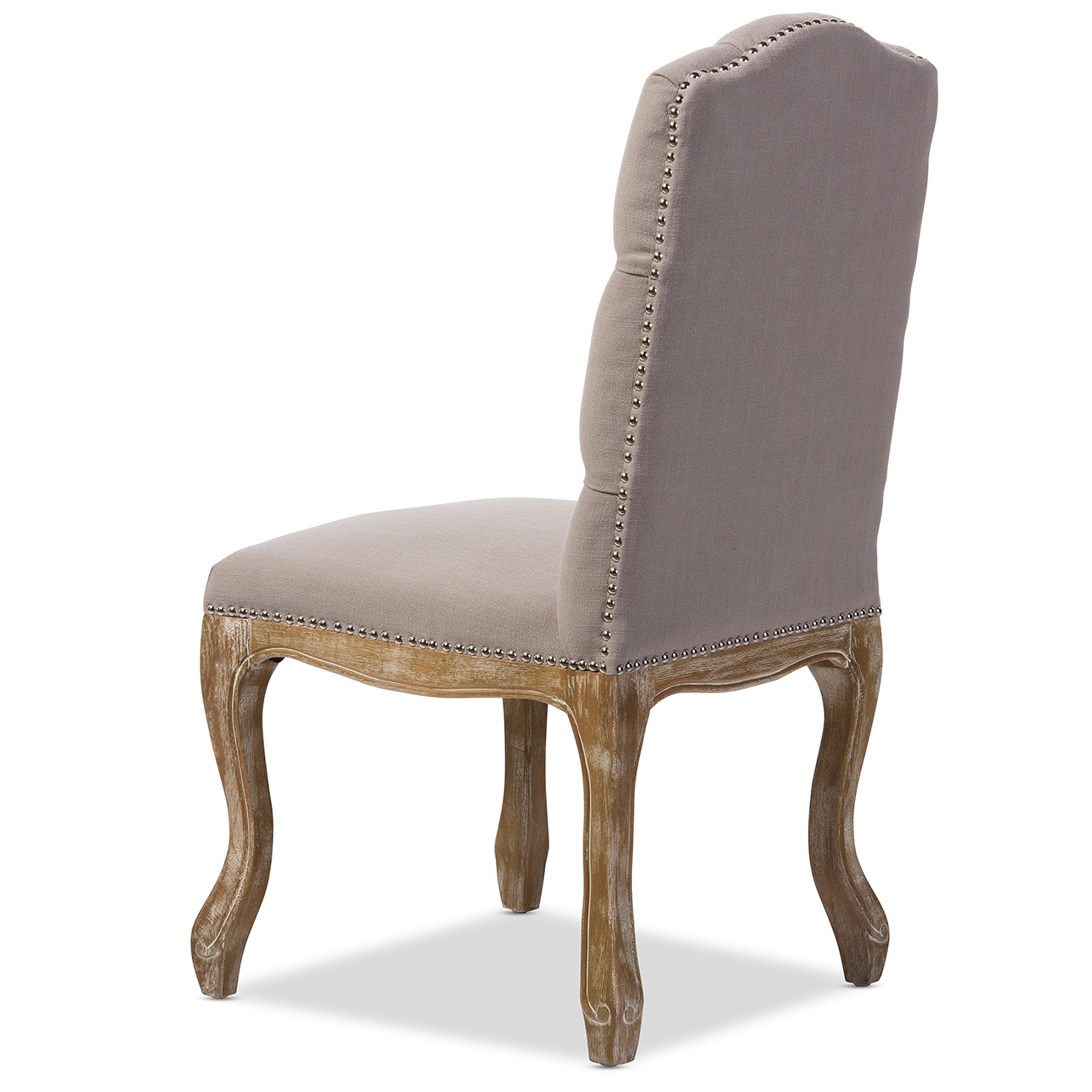 Baxton Studio Hudson Chic Rustic French Country Cottage Weathered Oak Beige Fabric Button-tufted Upholstered Dining Chair