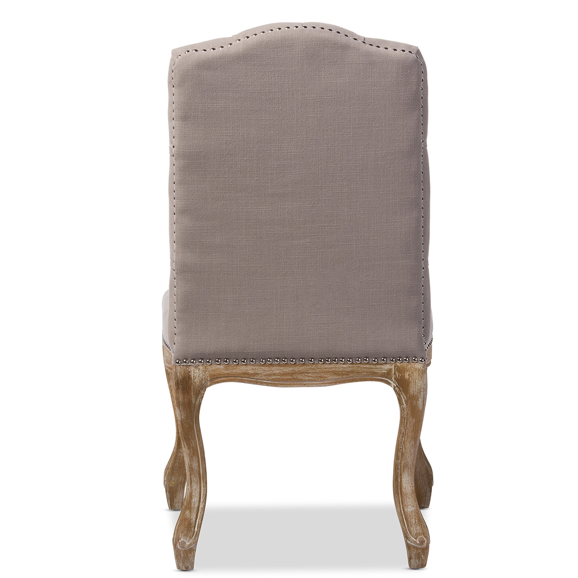 Baxton Studio Hudson Chic Rustic French Country Cottage Weathered Oak Beige Fabric Button-tufted Upholstered Dining Chair