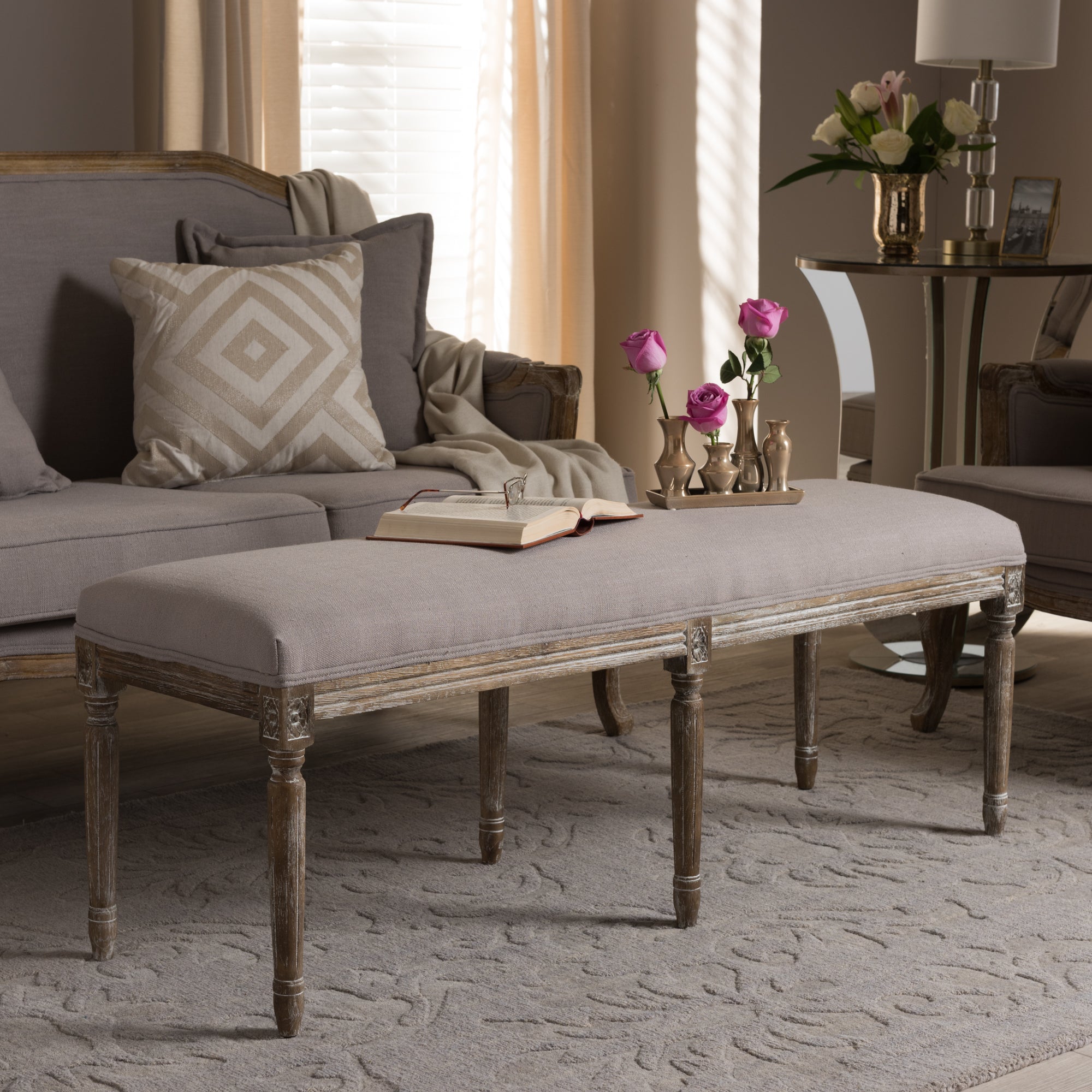 Baxton Studio Clairette Wood Traditional French Bench