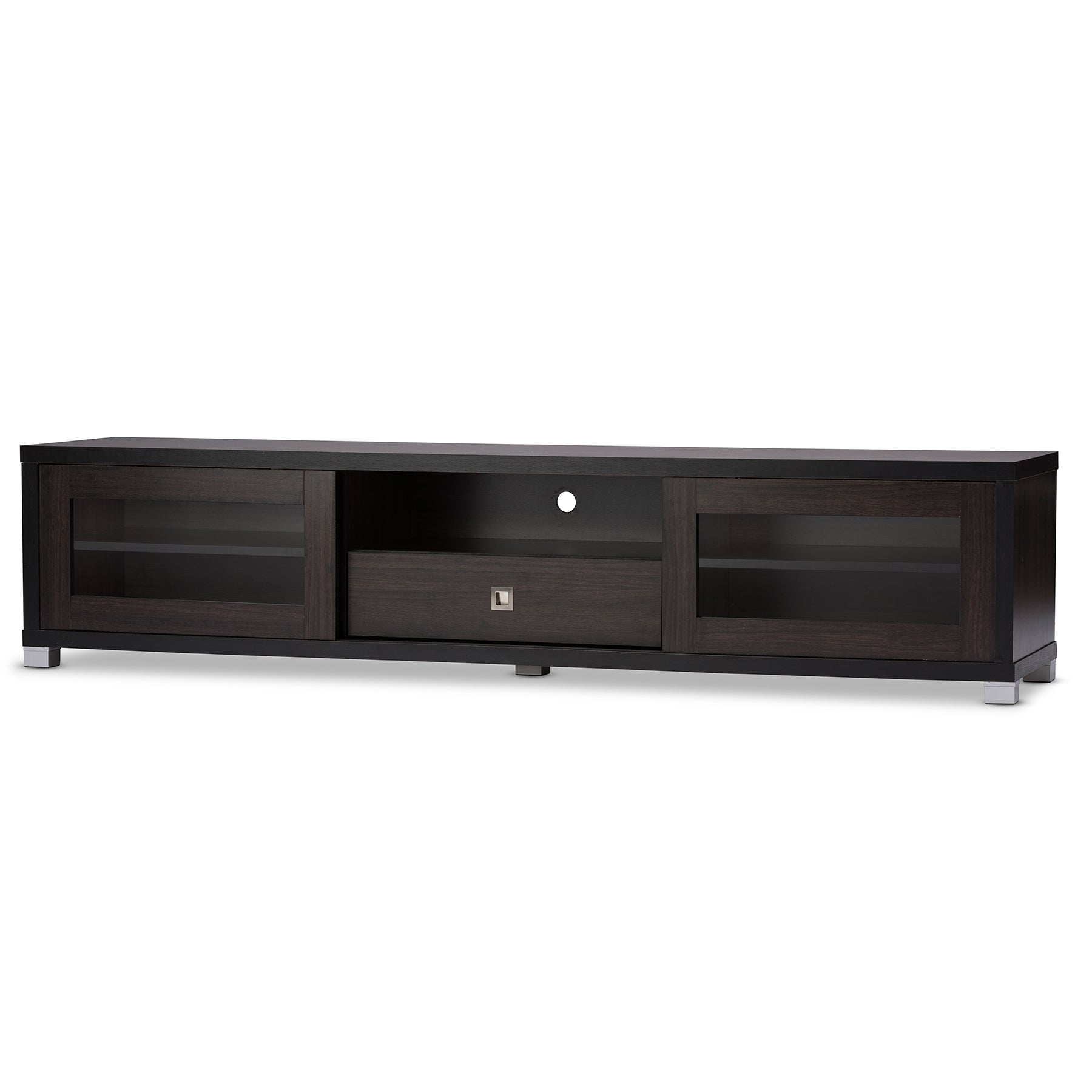 Baxton Studio Beasley 70-Inch Dark Brown TV Cabinet with 2 Sliding Doors and Drawer
