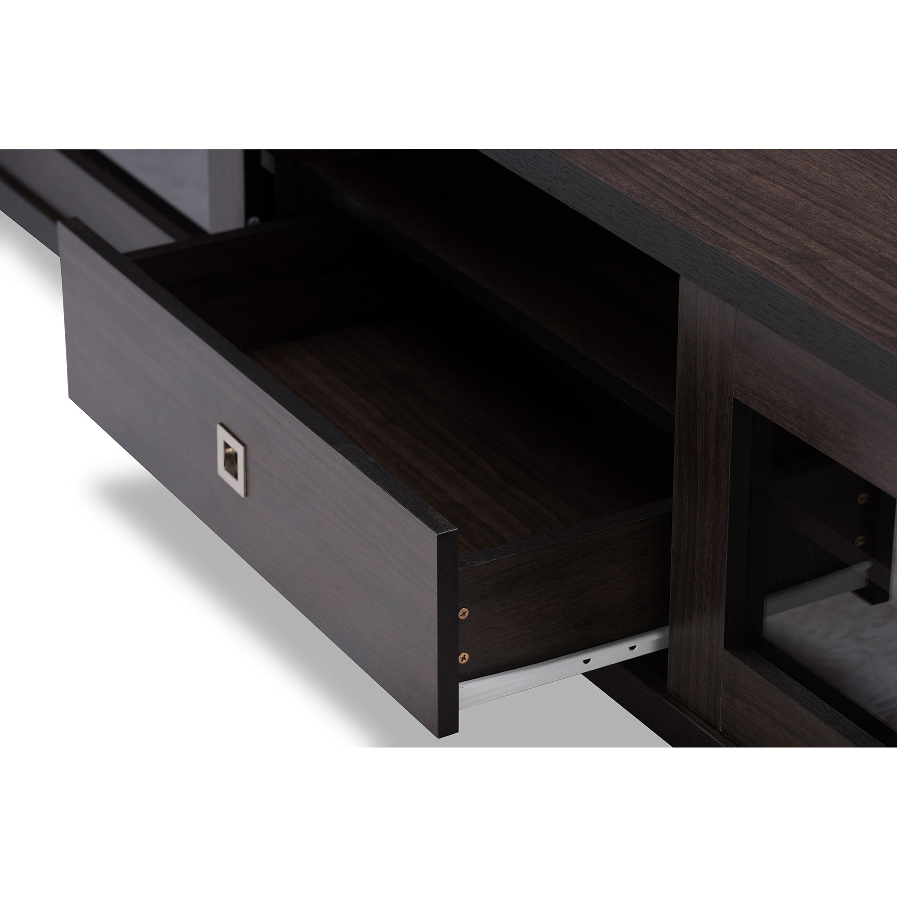 Baxton Studio Beasley 70-Inch Dark Brown TV Cabinet with 2 Sliding Doors and Drawer