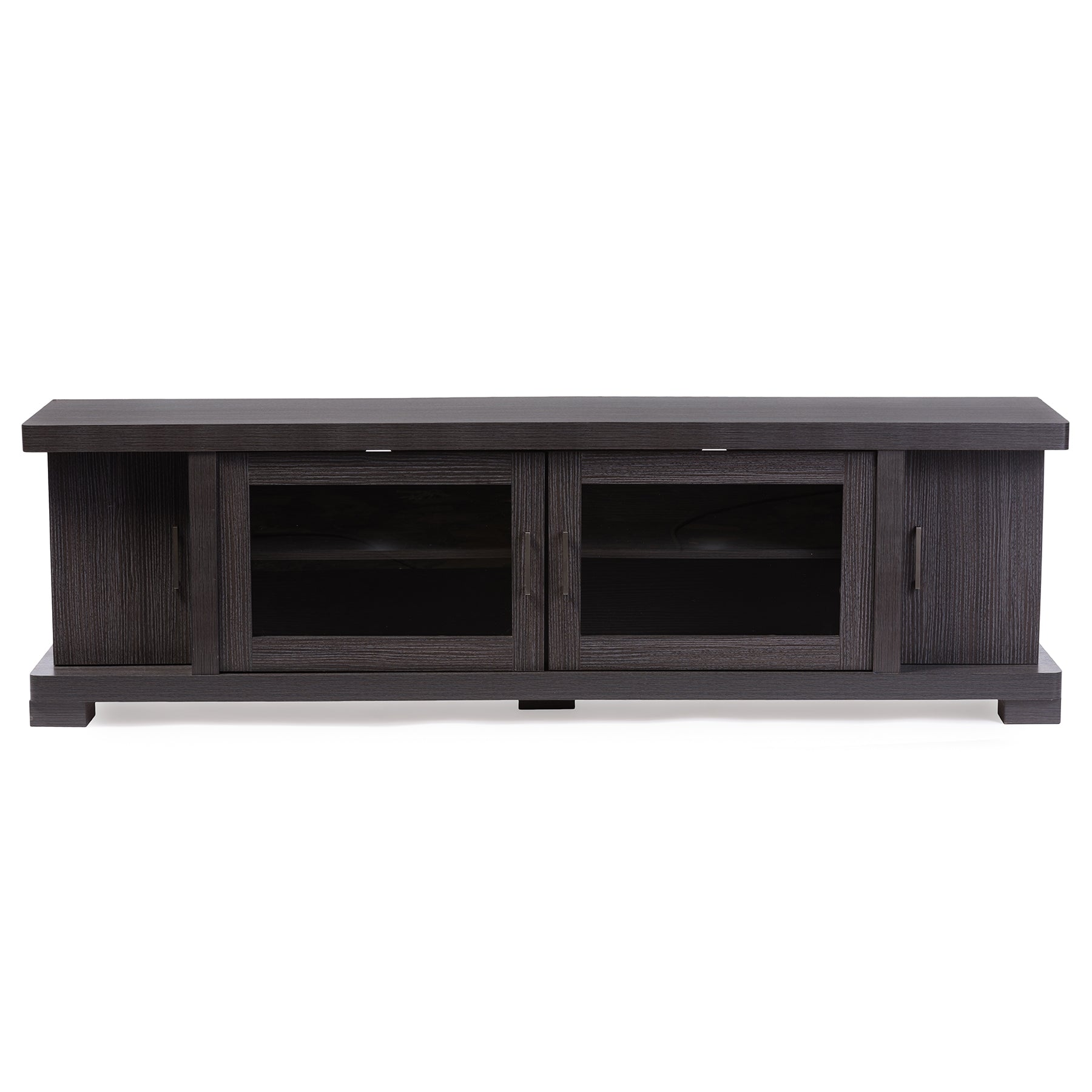 Baxton Studio Viveka 70-Inch Greyish Dark Brown Wood TV Cabinet with 2 Glass Doors and 2 Doors