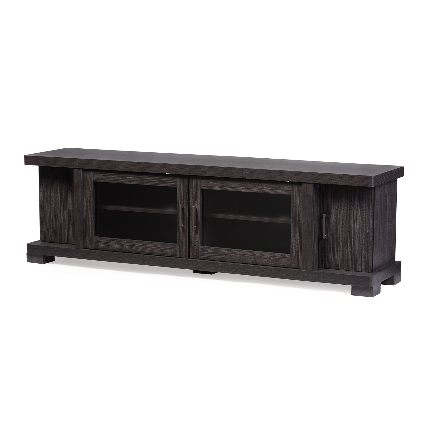 Baxton Studio Viveka 70-Inch Greyish Dark Brown Wood TV Cabinet with 2 Glass Doors and 2 Doors