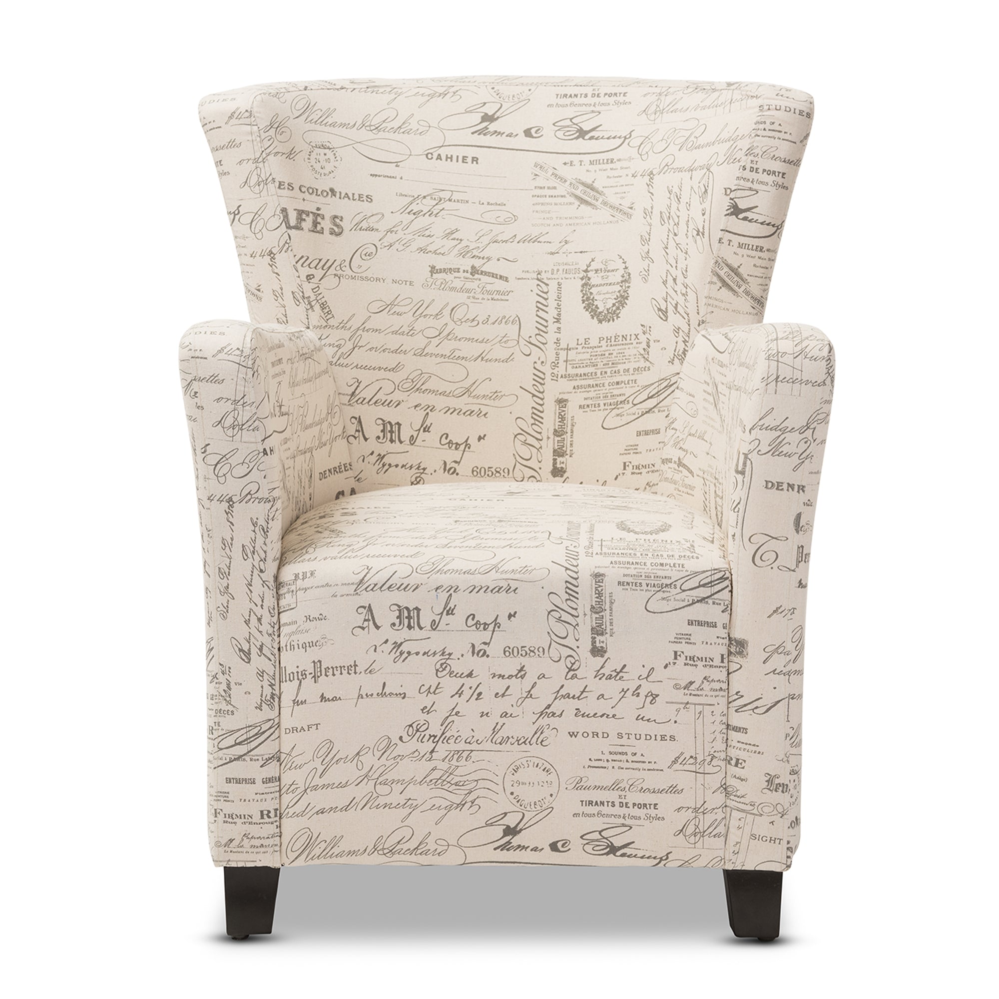 Baxton Studio Benson French Script Patterned Fabric Club Chair and Ottoman Set