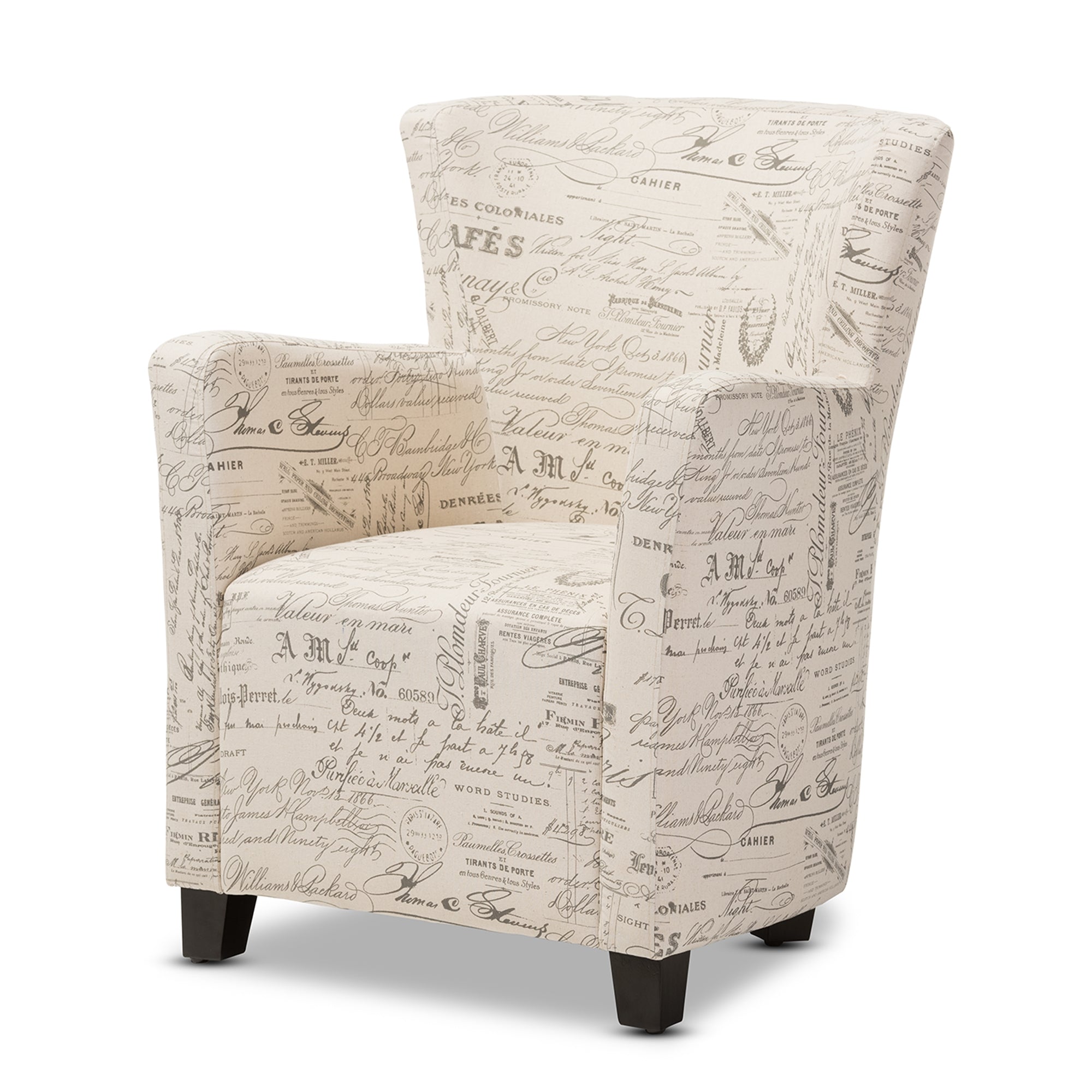 Baxton Studio Benson French Script Patterned Fabric Club Chair and Ottoman Set