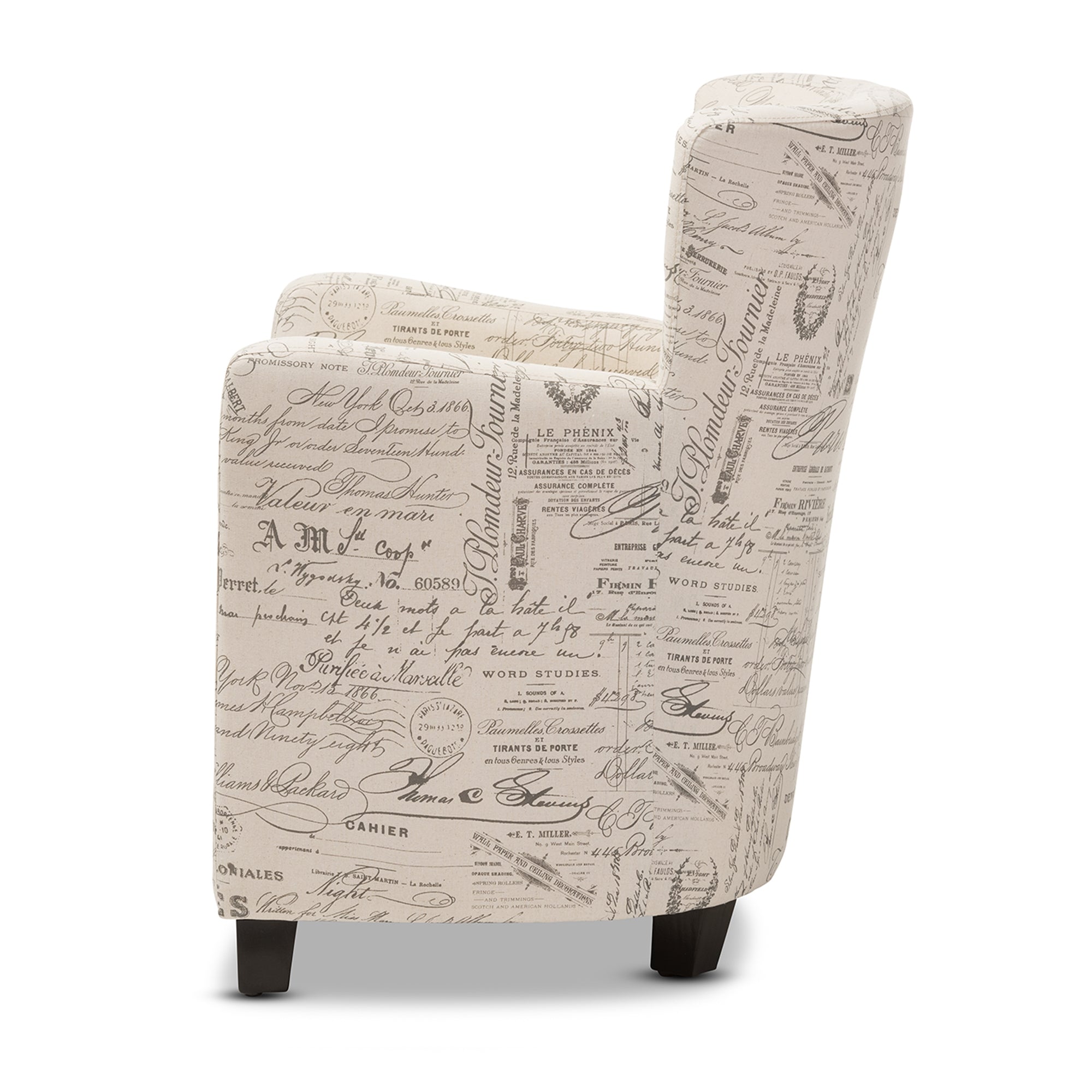 Baxton Studio Benson French Script Patterned Fabric Club Chair and Ottoman Set