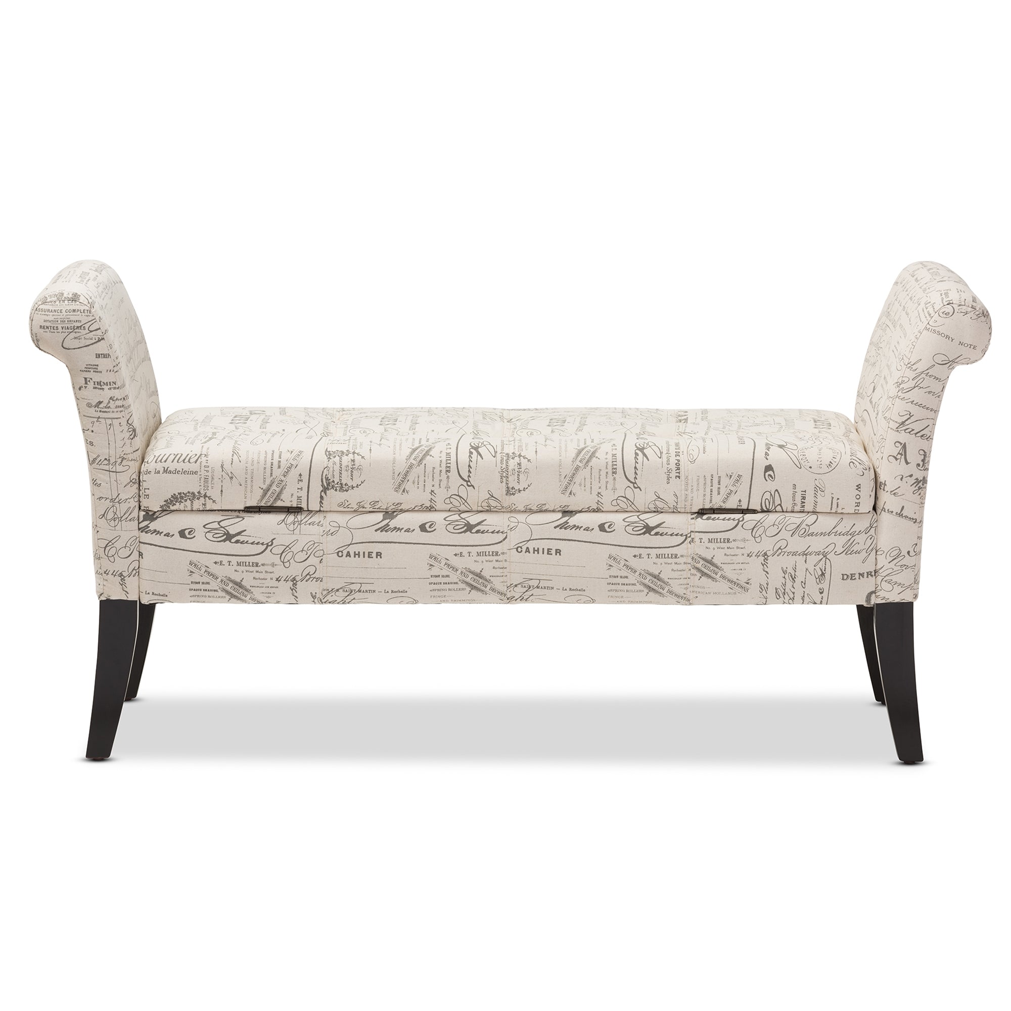 Baxton Studio Avignon Script-Patterned French Laundry Fabric Storage Ottoman Bench
