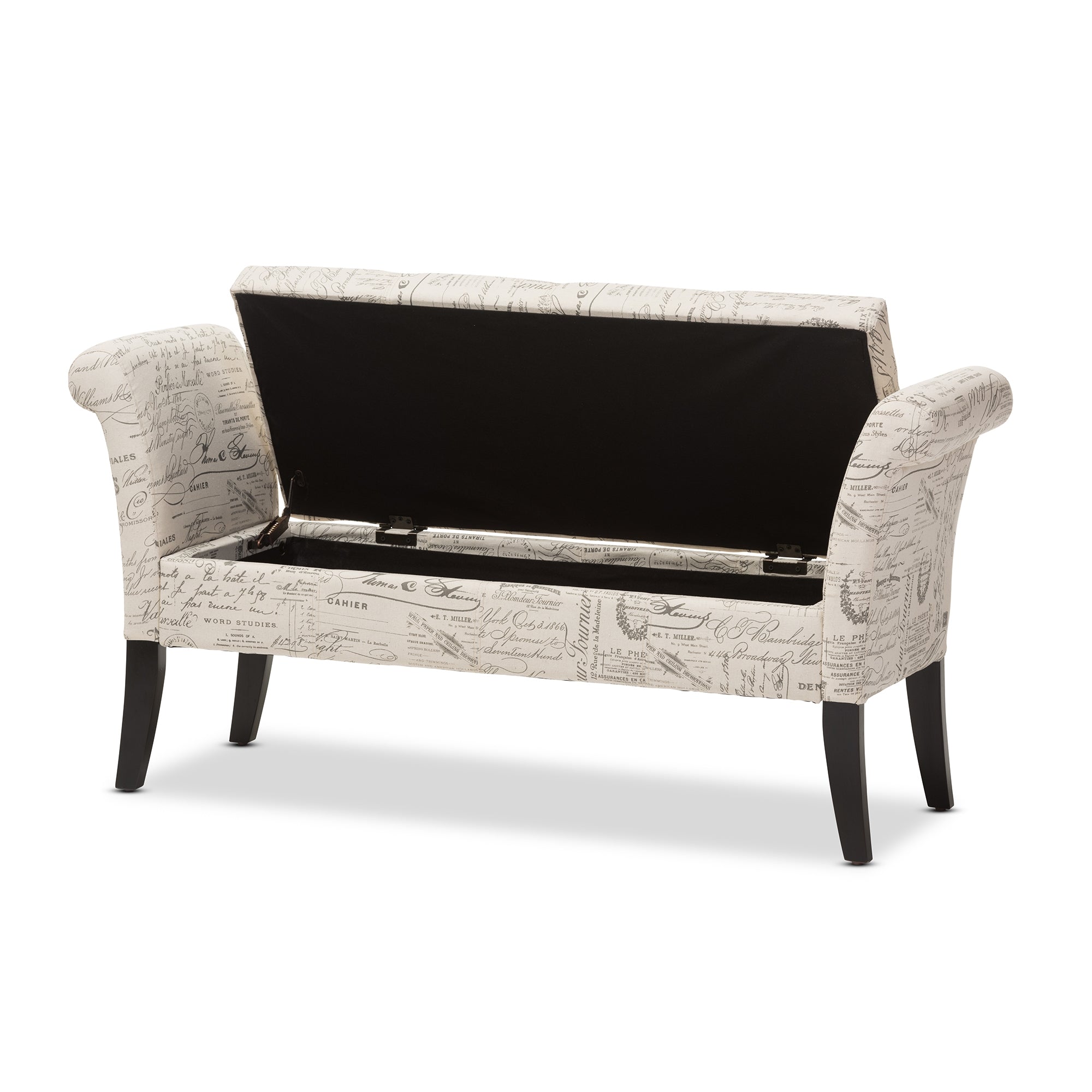 Baxton Studio Avignon Script-Patterned French Laundry Fabric Storage Ottoman Bench