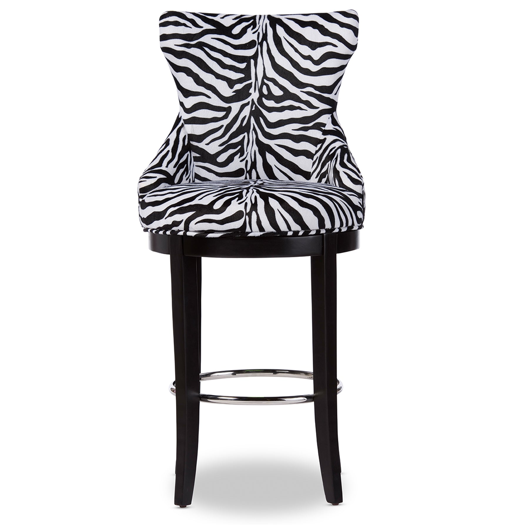 Baxton Studio Peace Modern and Contemporary Zebra-print Patterned Fabric Upholstered Bar Stool with Metal Footrest