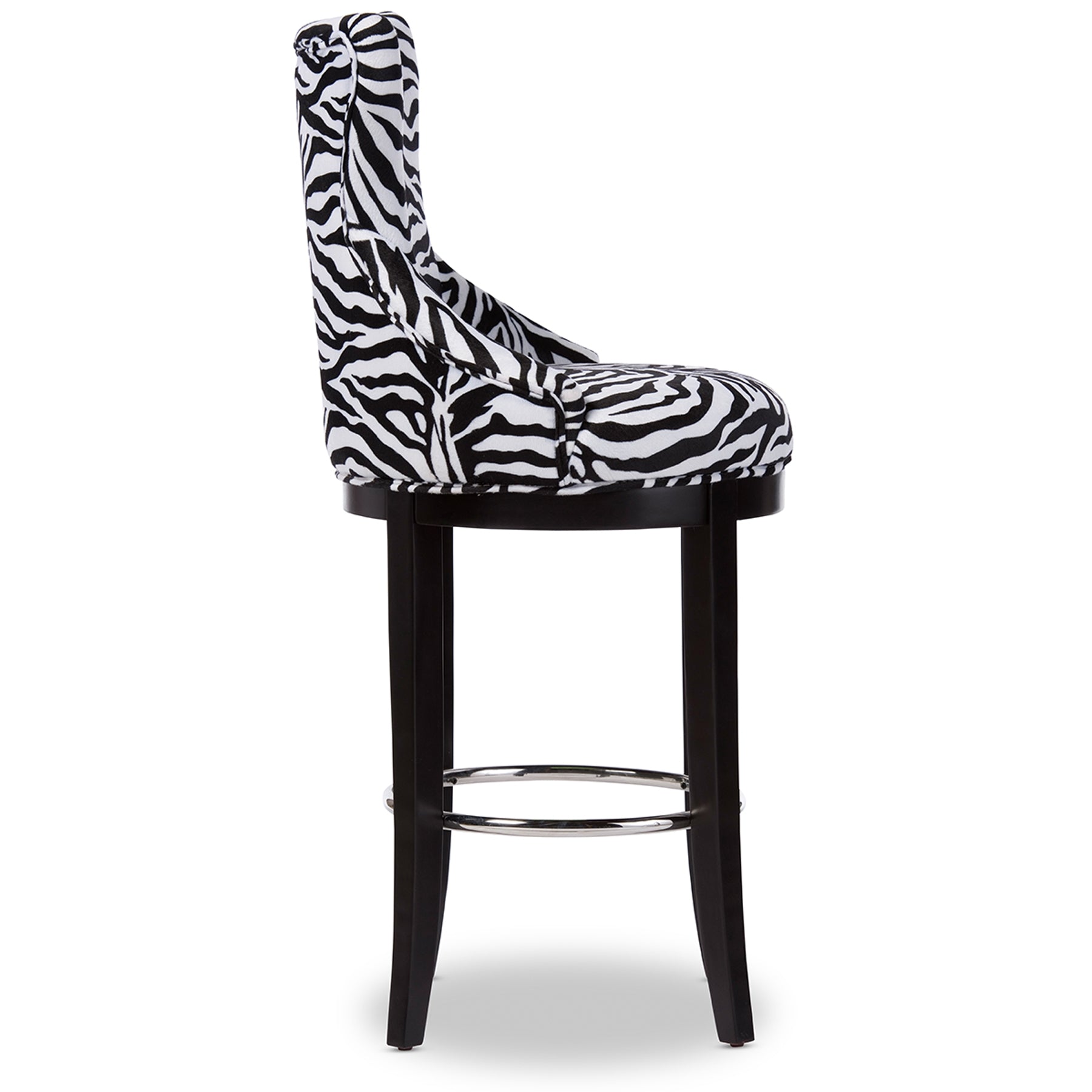 Baxton Studio Peace Modern and Contemporary Zebra-print Patterned Fabric Upholstered Bar Stool with Metal Footrest
