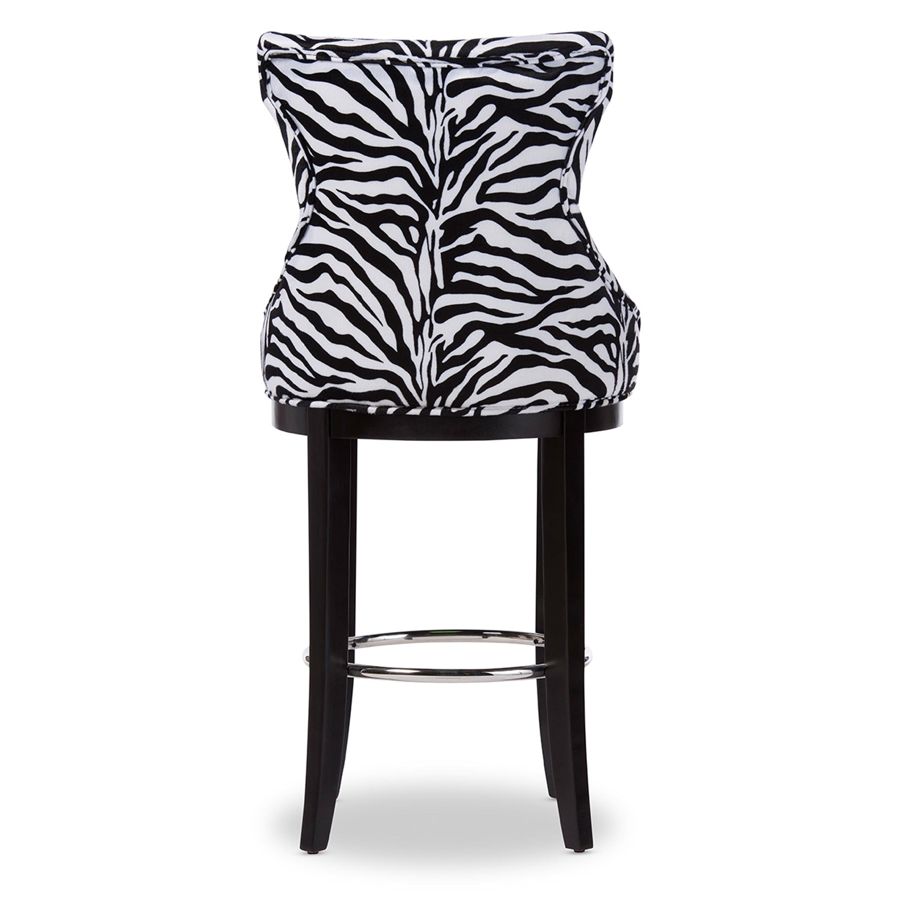 Baxton Studio Peace Modern and Contemporary Zebra-print Patterned Fabric Upholstered Bar Stool with Metal Footrest