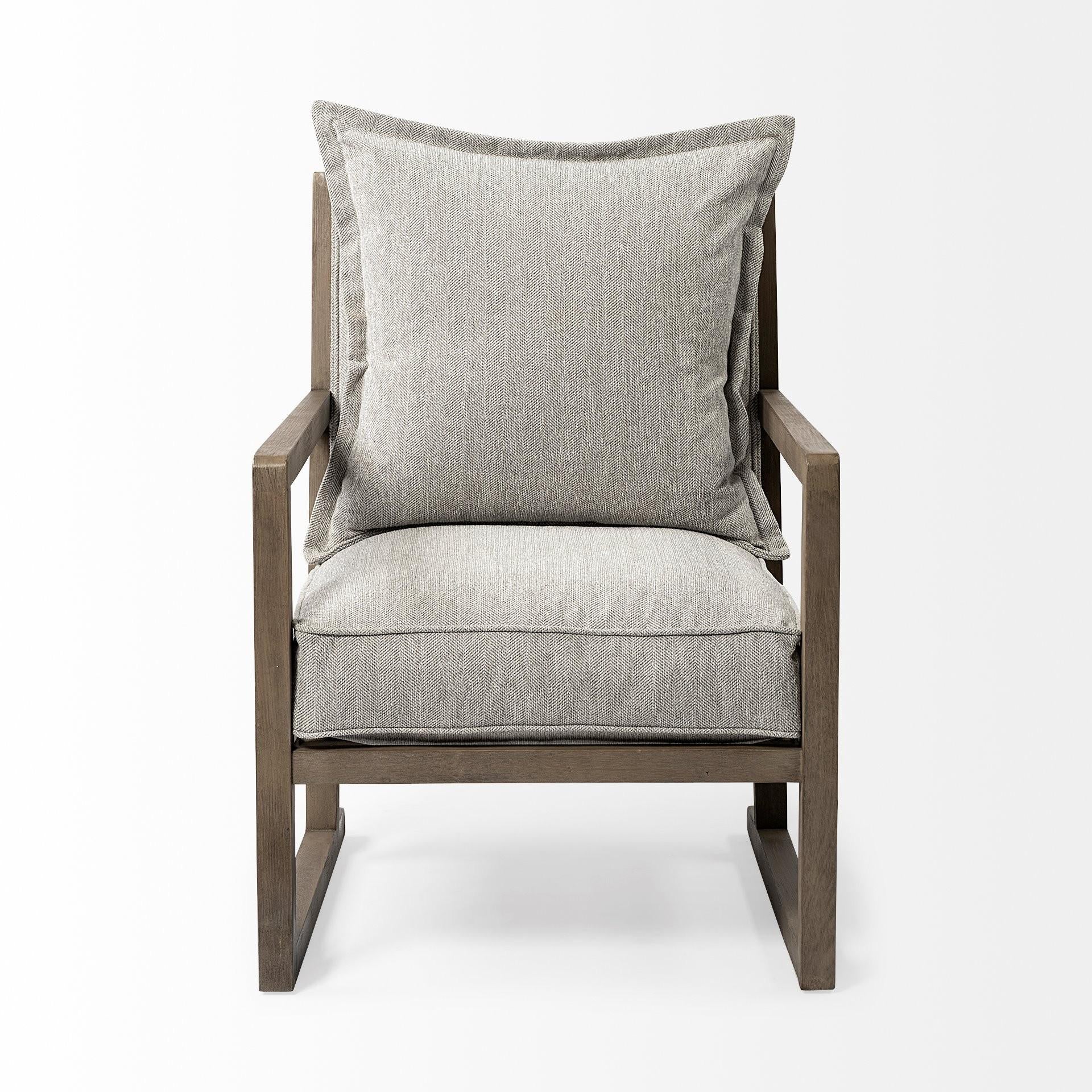 Wooden Accent Chair with Ash Gray Cushions