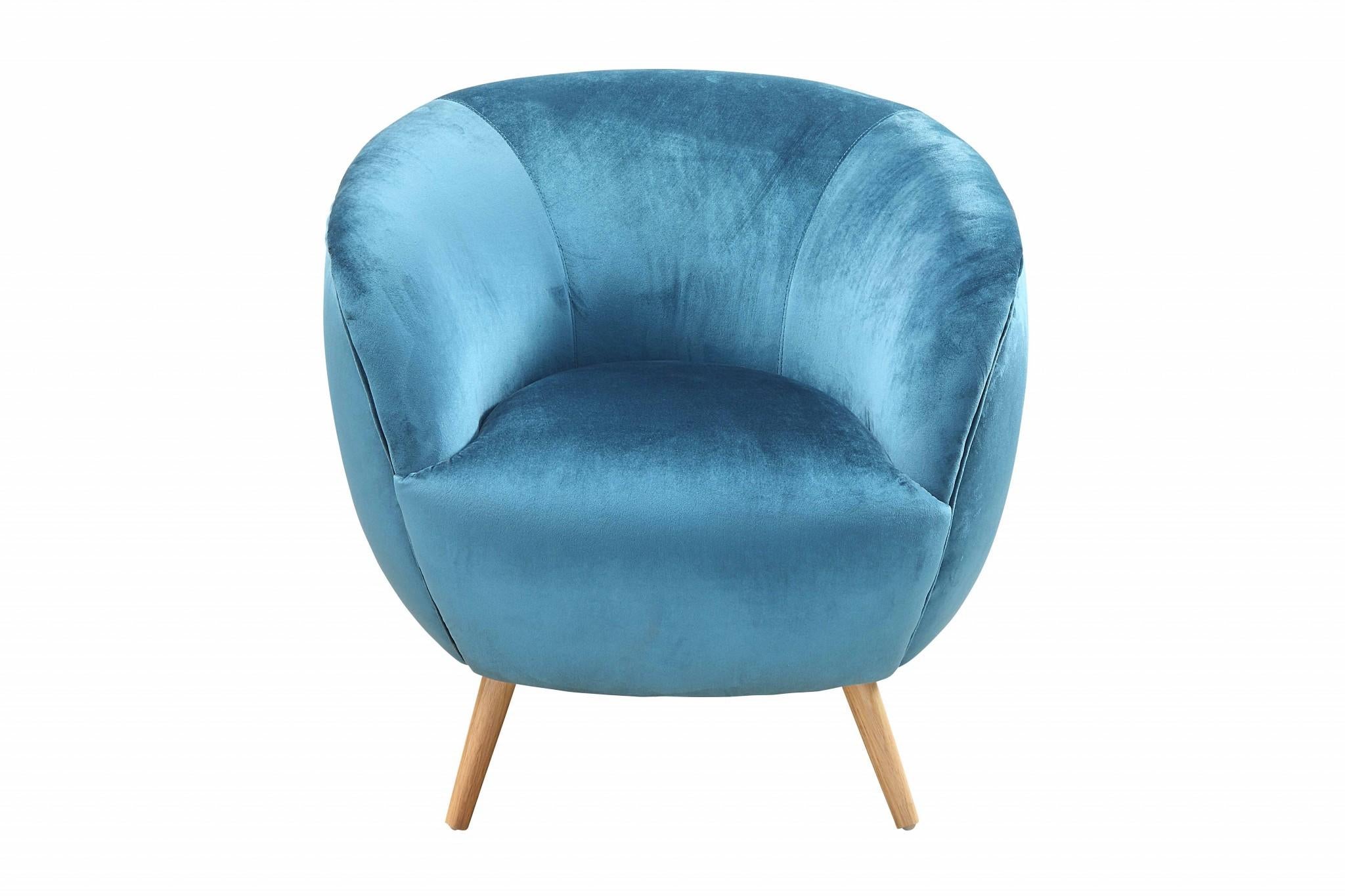 Teal Velvet Armed Accent Chair with Natural Finish Wood legs