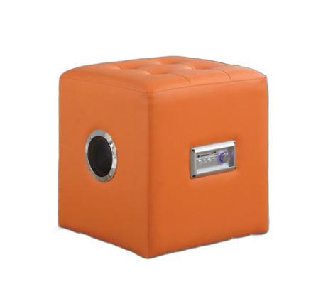 Lounge Ottoman with Bluetooth Speaker, Orange PU - PU, FR Foam Orange PU