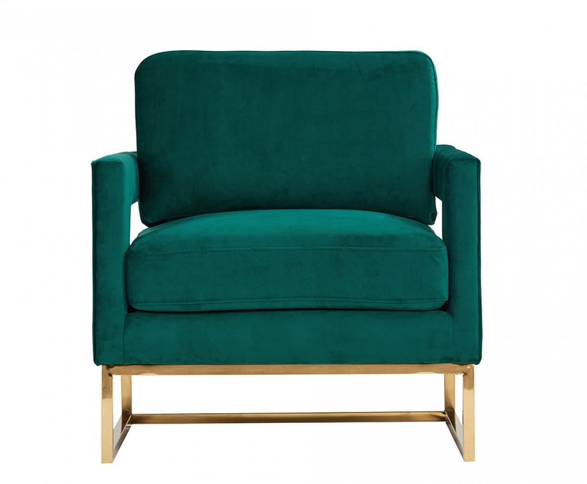 Stylish Green Velvet And Gold Steel Chair