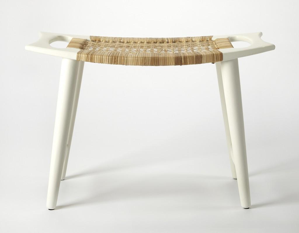 White and Natural Cane Woven Stool