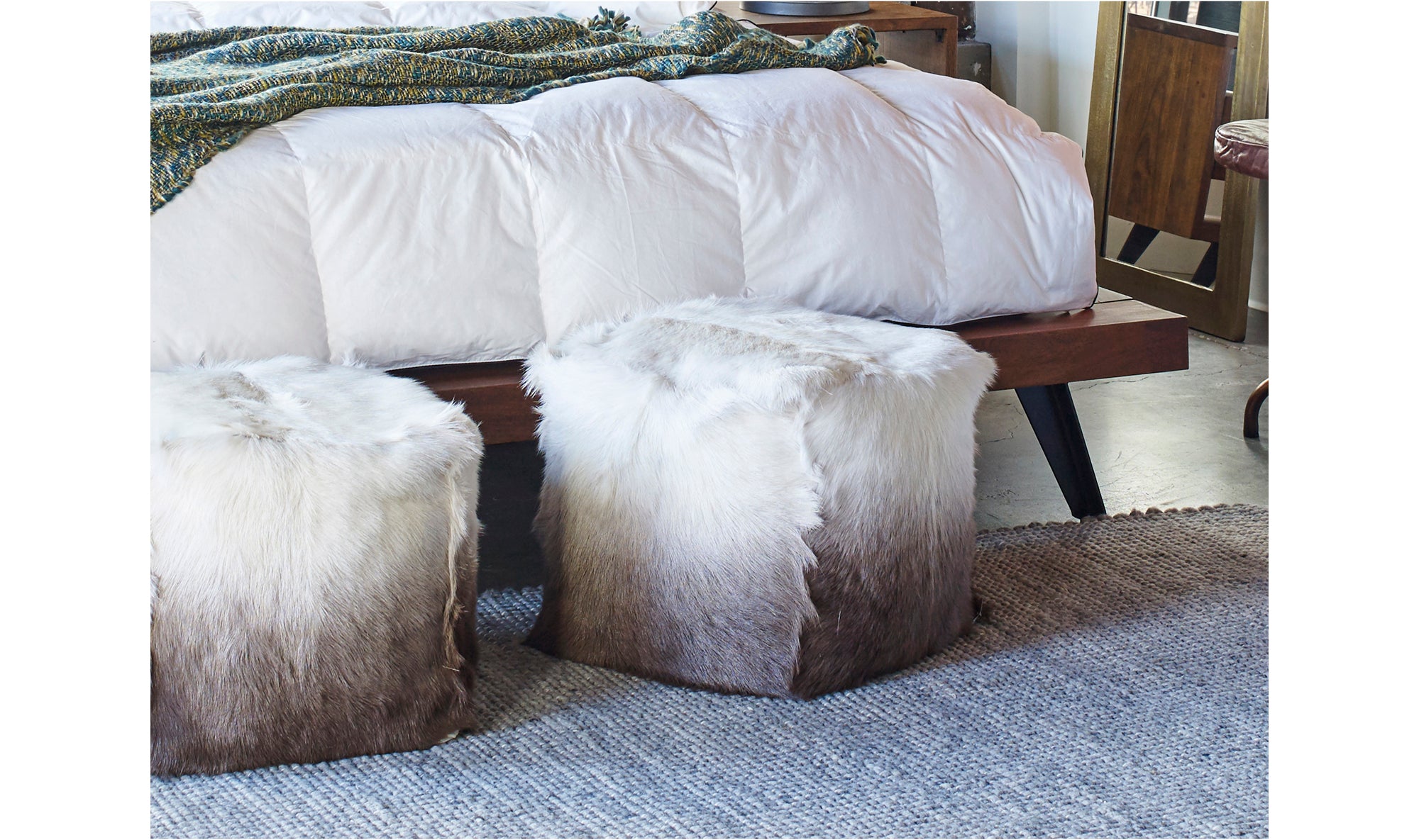 Goat Fur Pouf - Cappuccino