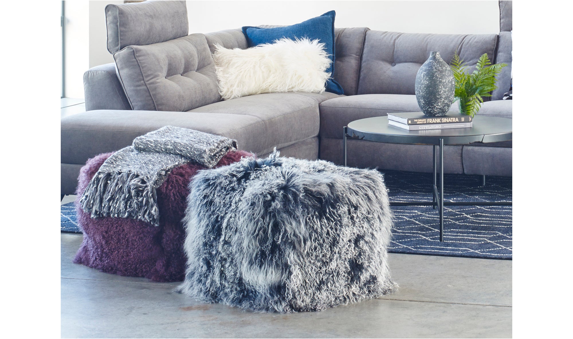 Lamb Fur Pouf - Black